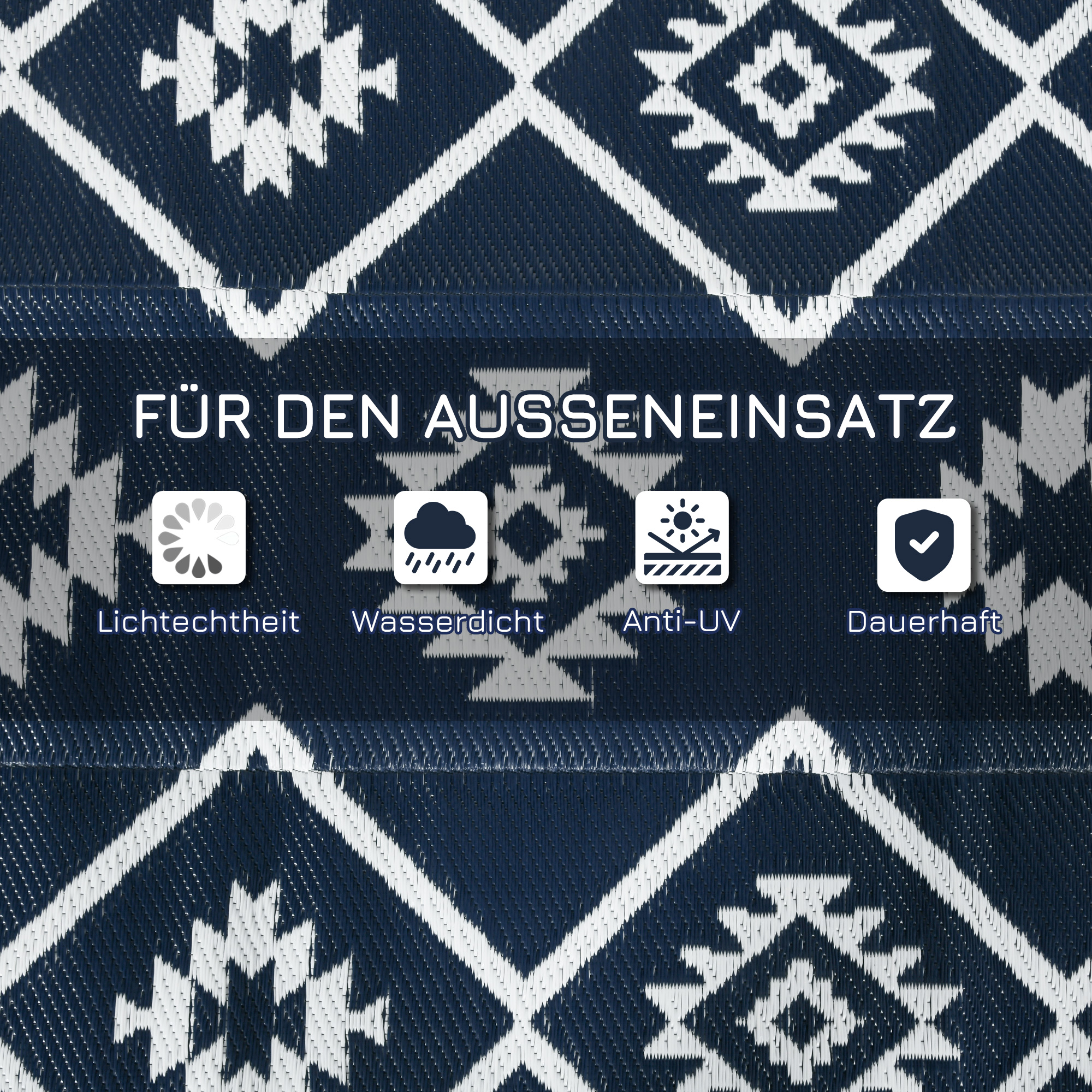 Outdoorteppich Terrassenteppich, wetterbeständig, modernes Design, 182 cm x 274 cm x 0,3 cm, Schwarz + Weiß