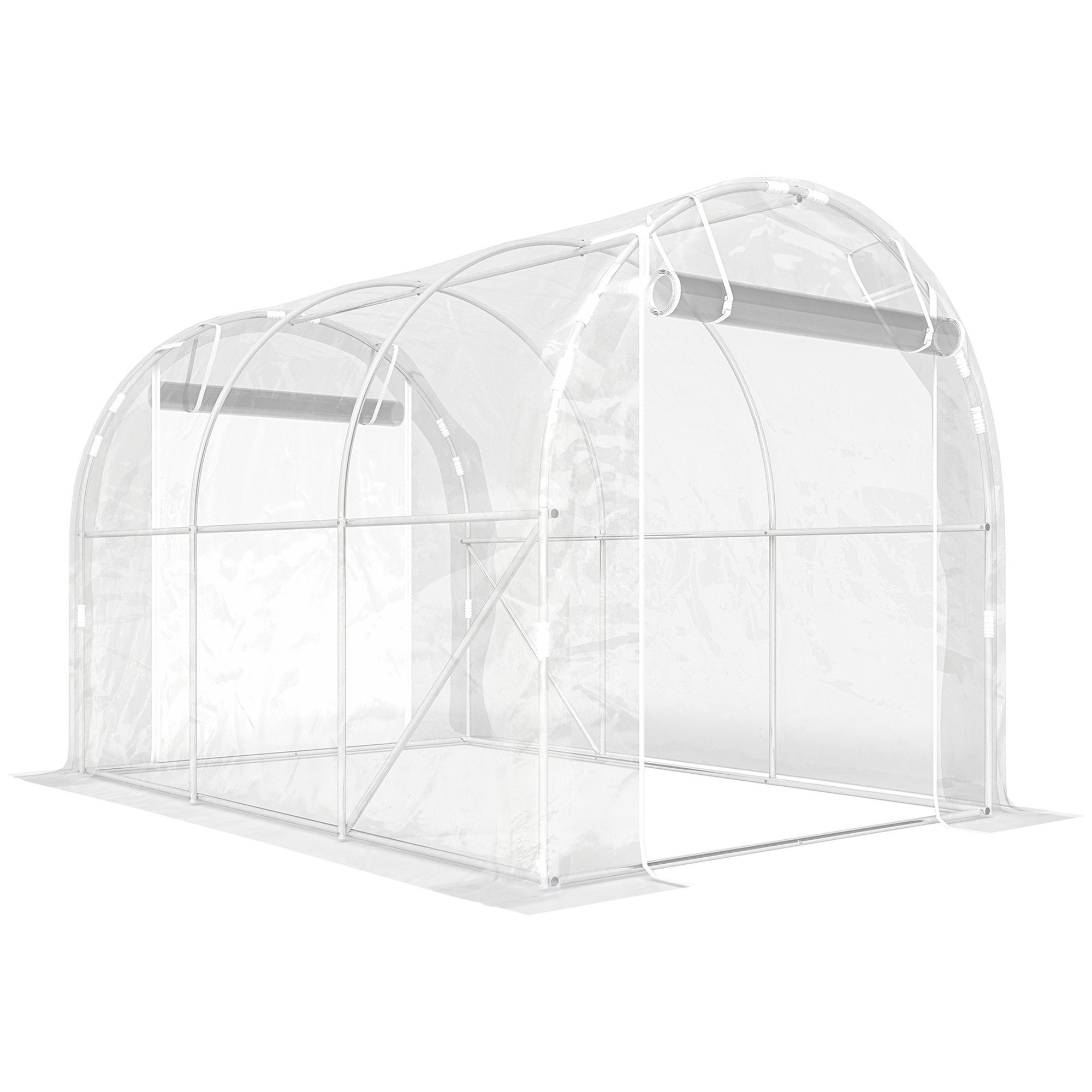Polytunnel-Gewächshaus, begehbares Gewächshaus mit verzinktem Stahlrahmen und UV-beständiger PE-Abdeckung, transparent