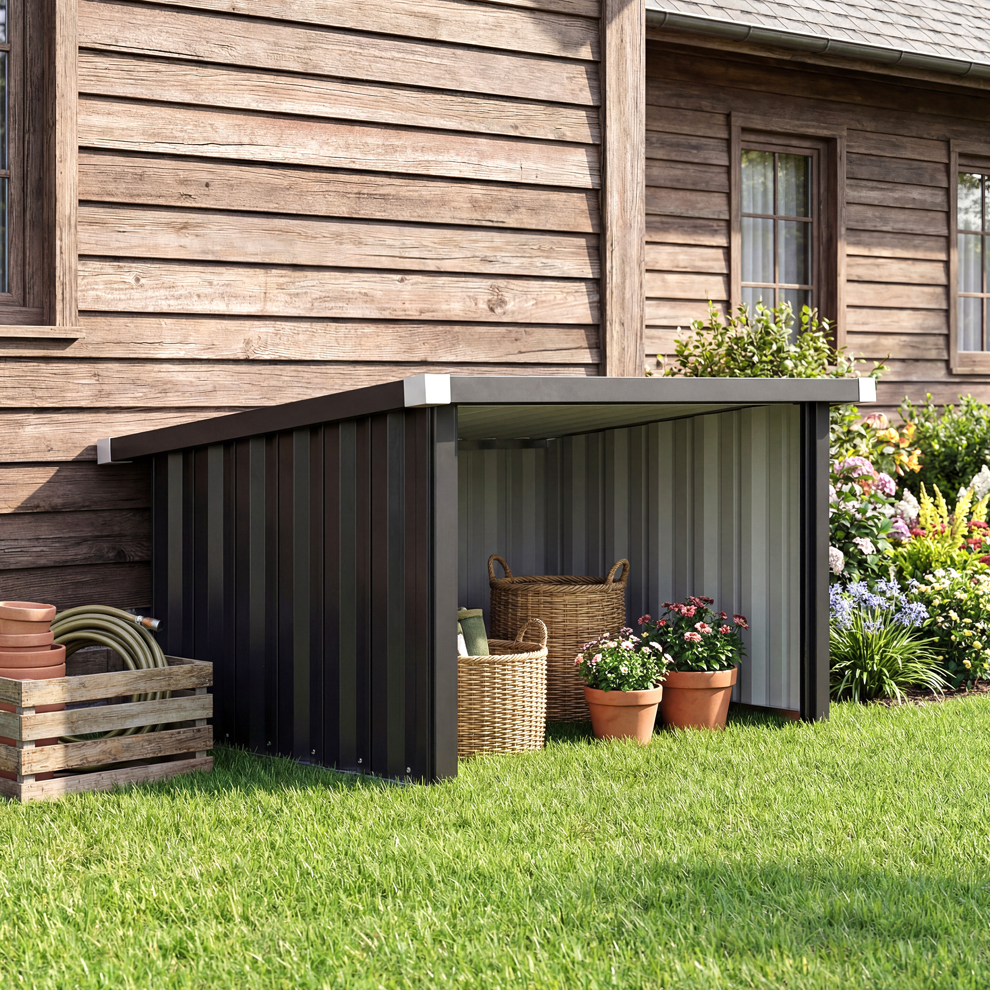 Mähroboter Garage Stahl 108 x 86 x 62,5 cm Rasenroboter Garage mit Pultdach Schutzkante Verzinkte Stahl