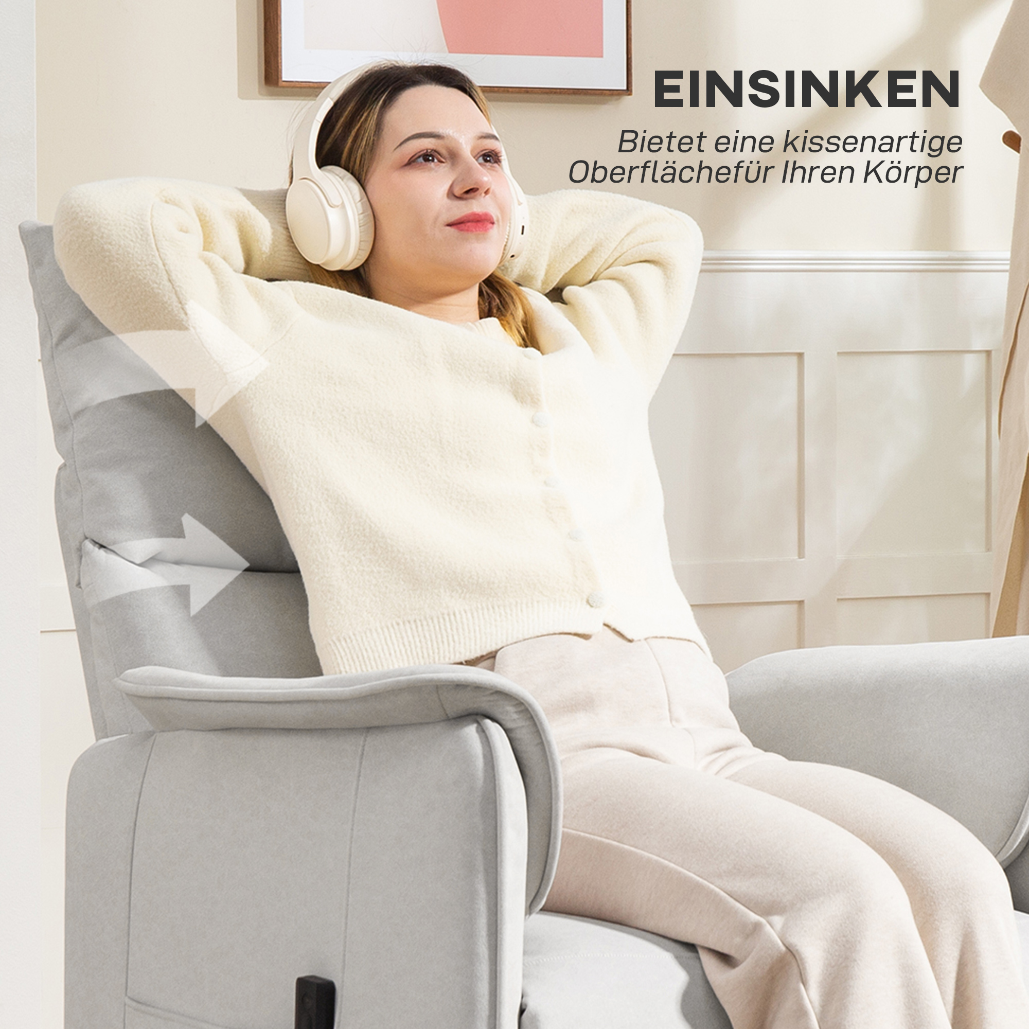 Relaxsessel mit leisem Motor, Polstersessel mit robusten Stoffbezug, Memory-Funktion, anpassbare Fußstütze, Cremeweiß
