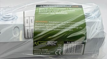 3-fach Steckdosenblock, weiß, 250V~/ 16A, Aufbaumontage
