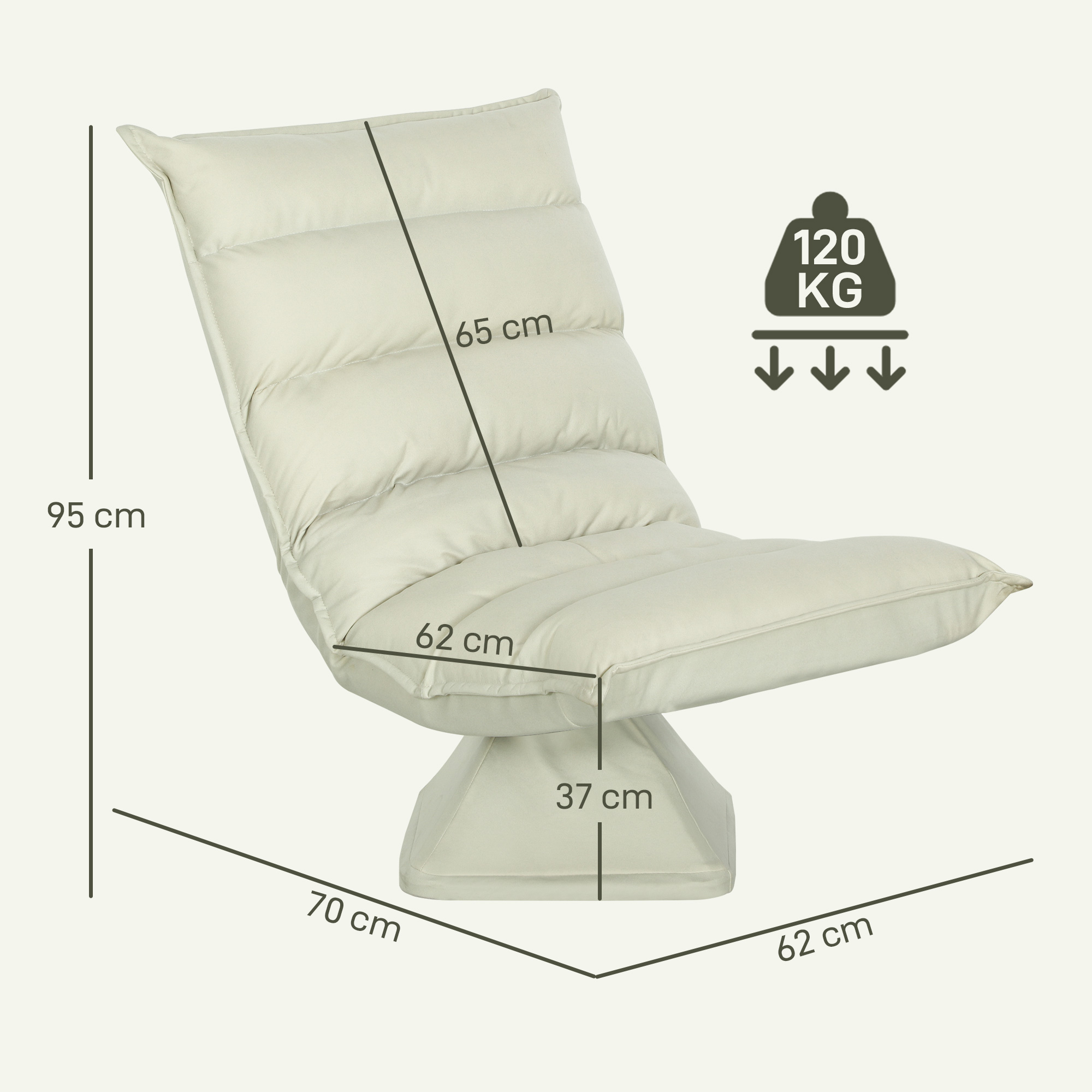 Relaxsessel, Sitzsack, verstellbare Rückenlehne, Lederoptik, 62x70x95cm, Beige