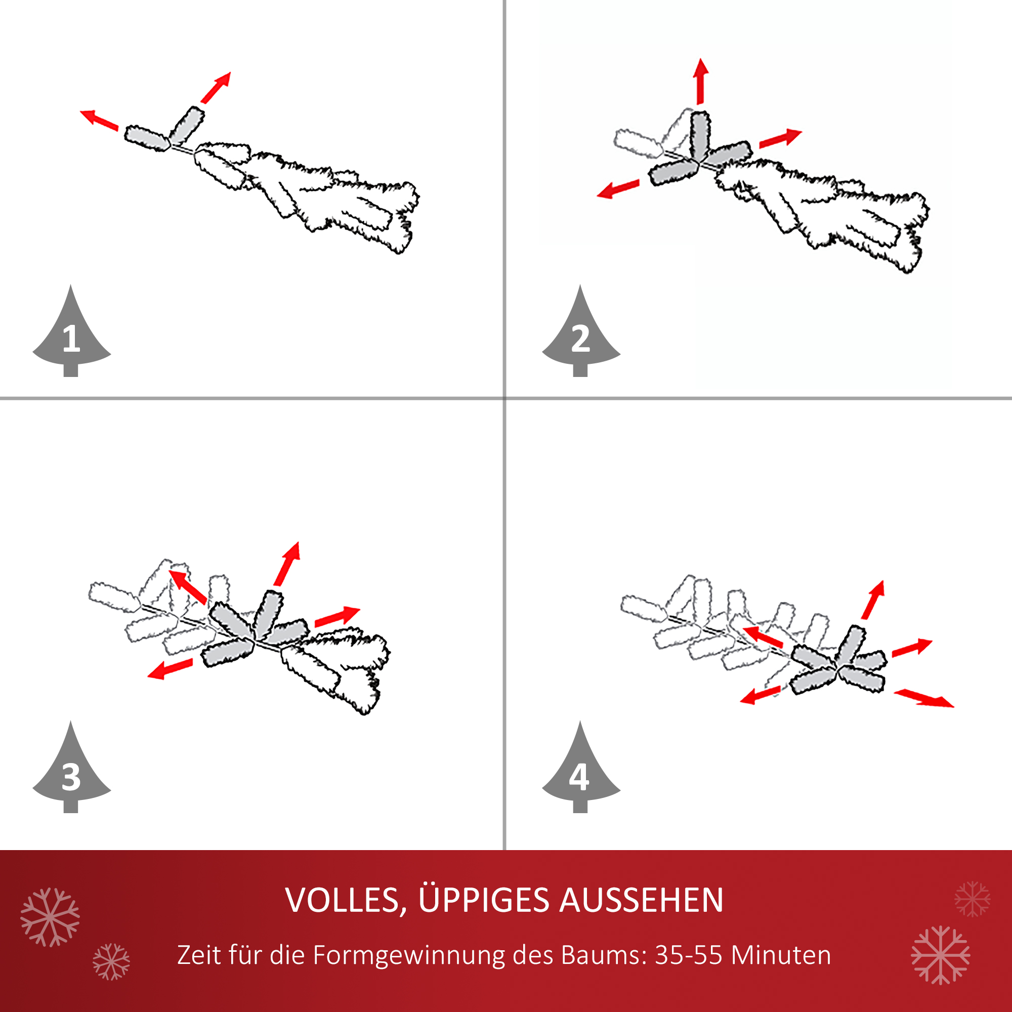 Weihnachtsbaum 150 cm künstlich Tannenbaum mit Kugeln, Glocken, Trommeln, Geschenkboxen, Christbaum mit 680 Spitzen, 12 Tannenzapfen Weihnachtsdeko inkl, Metallständer für drinnen