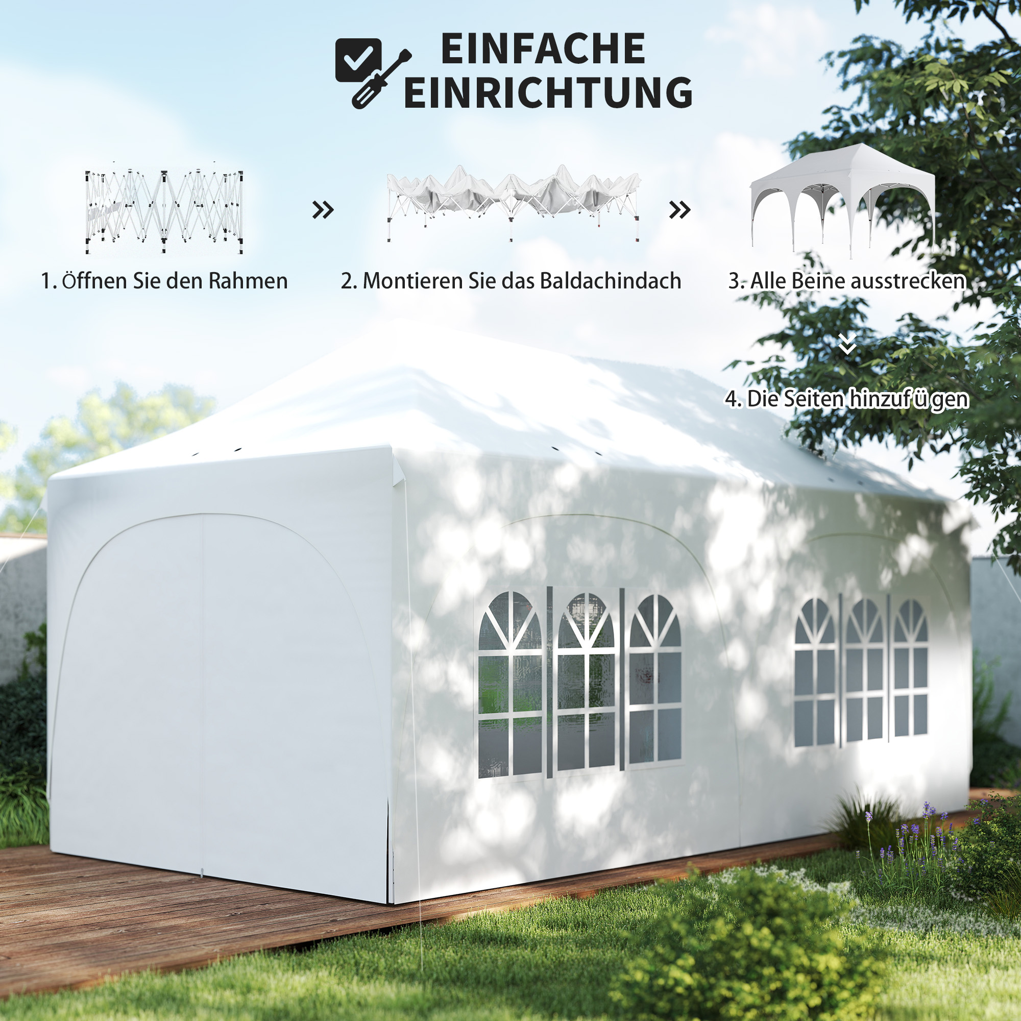 3 x 6 m Pop-Up-Pavillon mit Seitenwänden, 6 Sandsäcken, höhenverstellbarem Dach, Gartenparty-Zelt mit Tragetasche