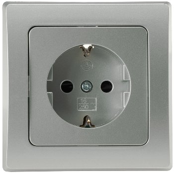 DELPHI Schutzkontakt-Steckdose, silber, 250V~/ 16A, inkl. Rahmen, Steckanschluss