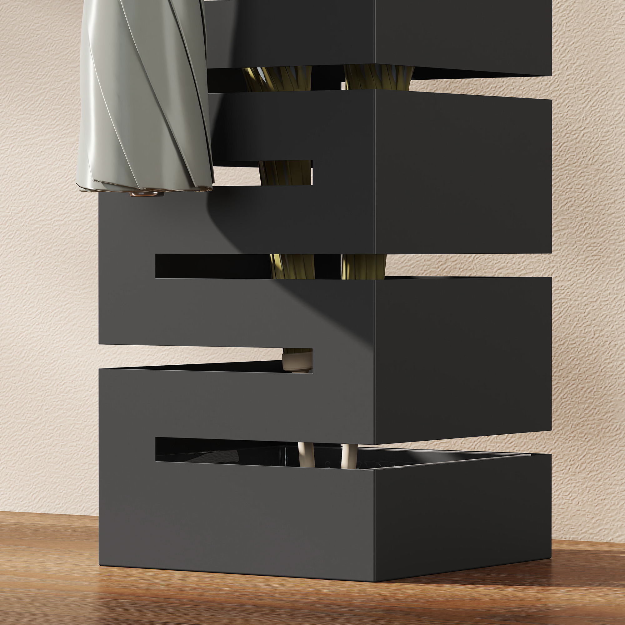 Regenschirmhalter, Metallständer für Schirme, Freistehender Schirmständer mit Haken und Tropfschale, Platz für 8 Schirme, Schwarz