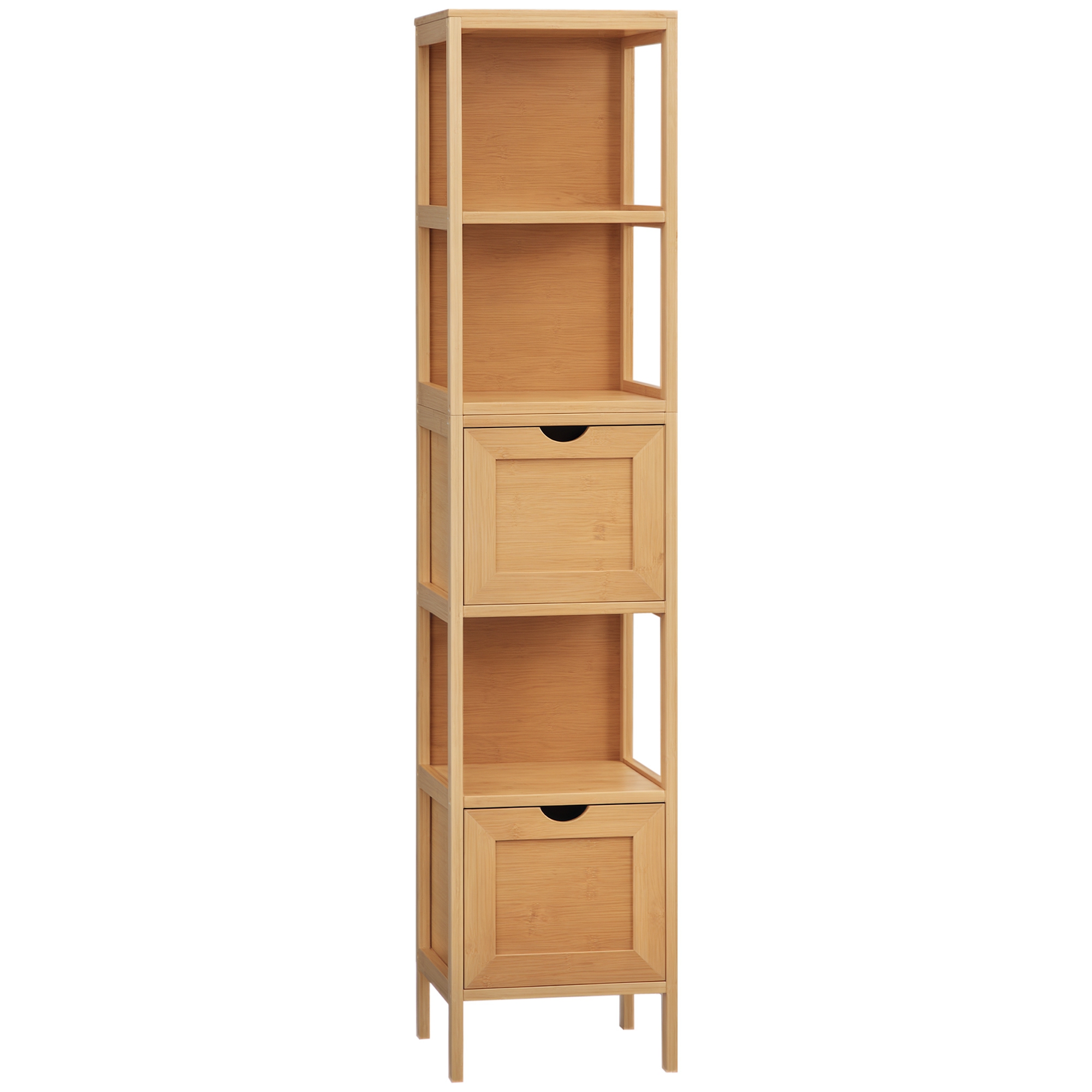Badezimmerschrank, 3 Regale, 2 Schubladen, Bambus, 30 cm x 30 cm x 140 cm, Natur
