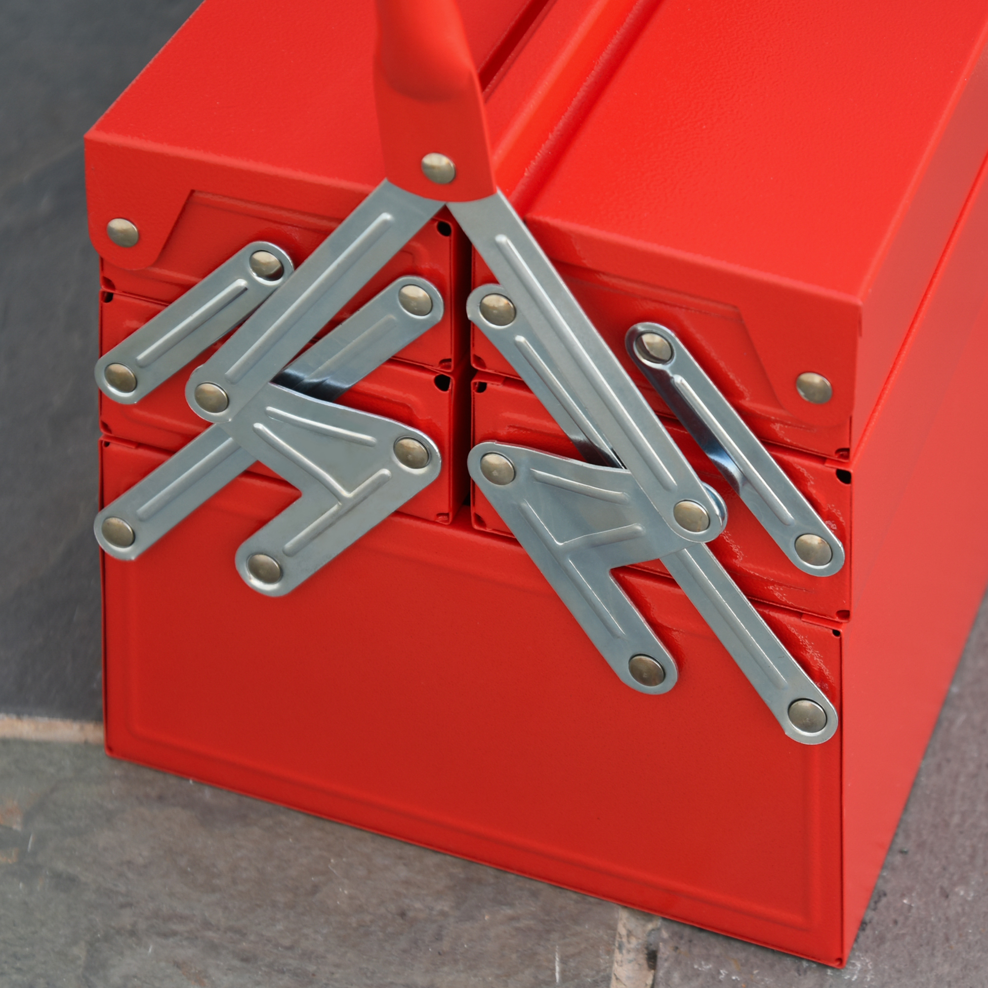 Werkzeugkasten Werkzeugkoffer mit 5 Fächern 45 x 20 x 34,5cm Stahl Rot