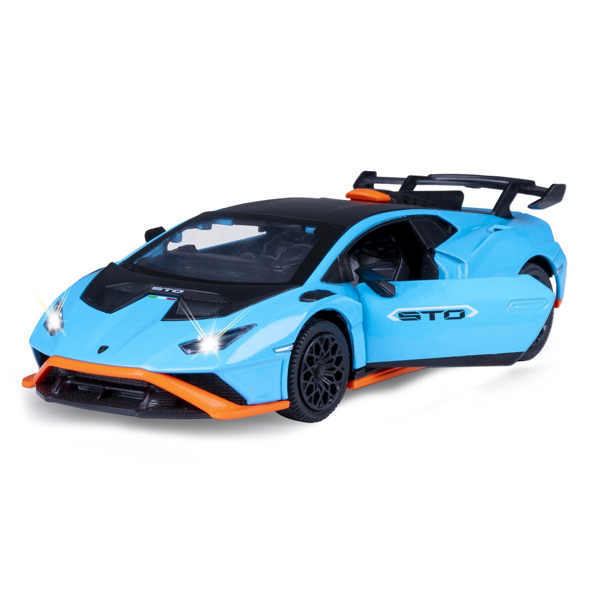 Lamborghini Huracán STO Diecast 1:32 blau inkl. Knopfzellen Lamborghini Huracán STO Diecast 1:32 blau inkl. Knopfzellen