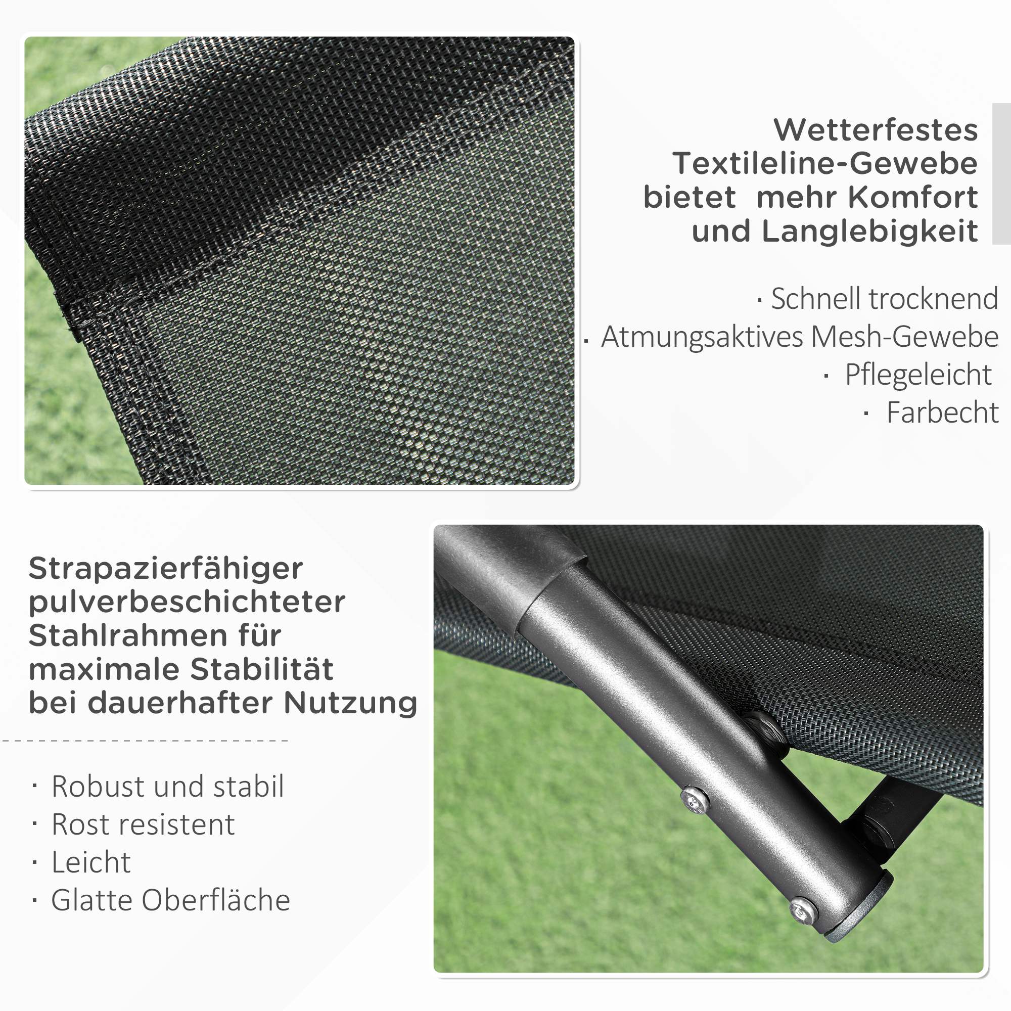 Schaukelstuhl Gartenstuhl Liegestuhl, inkl, Kopfstütze, 155 cm x 61cm x 88 cm, Schwarz