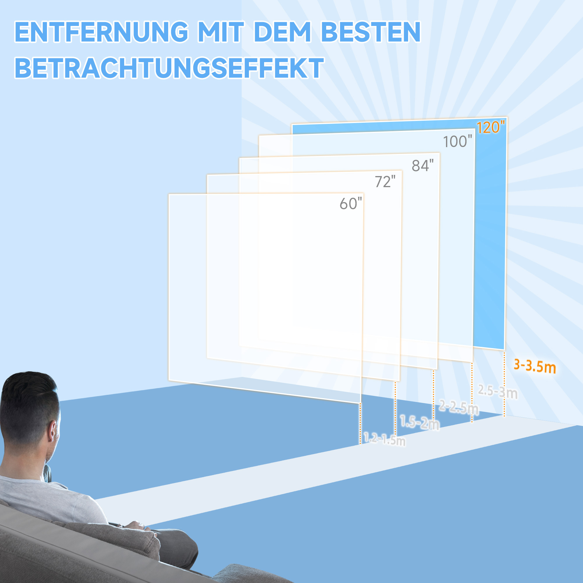 Beamer-Leinwand, 16:9 Format, Fernbedienung, 266 x 149 cm (120 Zoll), Weiß