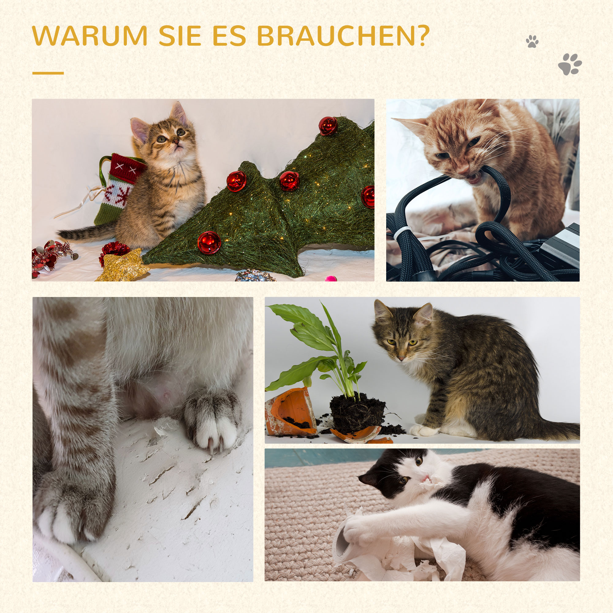 Kratzbrett für Katzen, Eckdesign, platzsparend, 35 cm x 35 cm x 85 cm, Cremeweiß