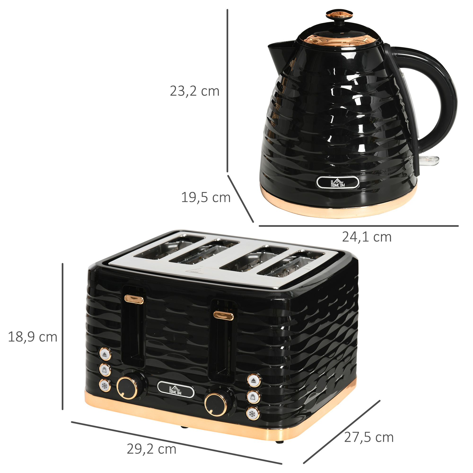 2-in-1 Toaster und Wasserkocher Set, 7 Bräunungsstufen, Auftau- und Aufwärmfunktion, Grau