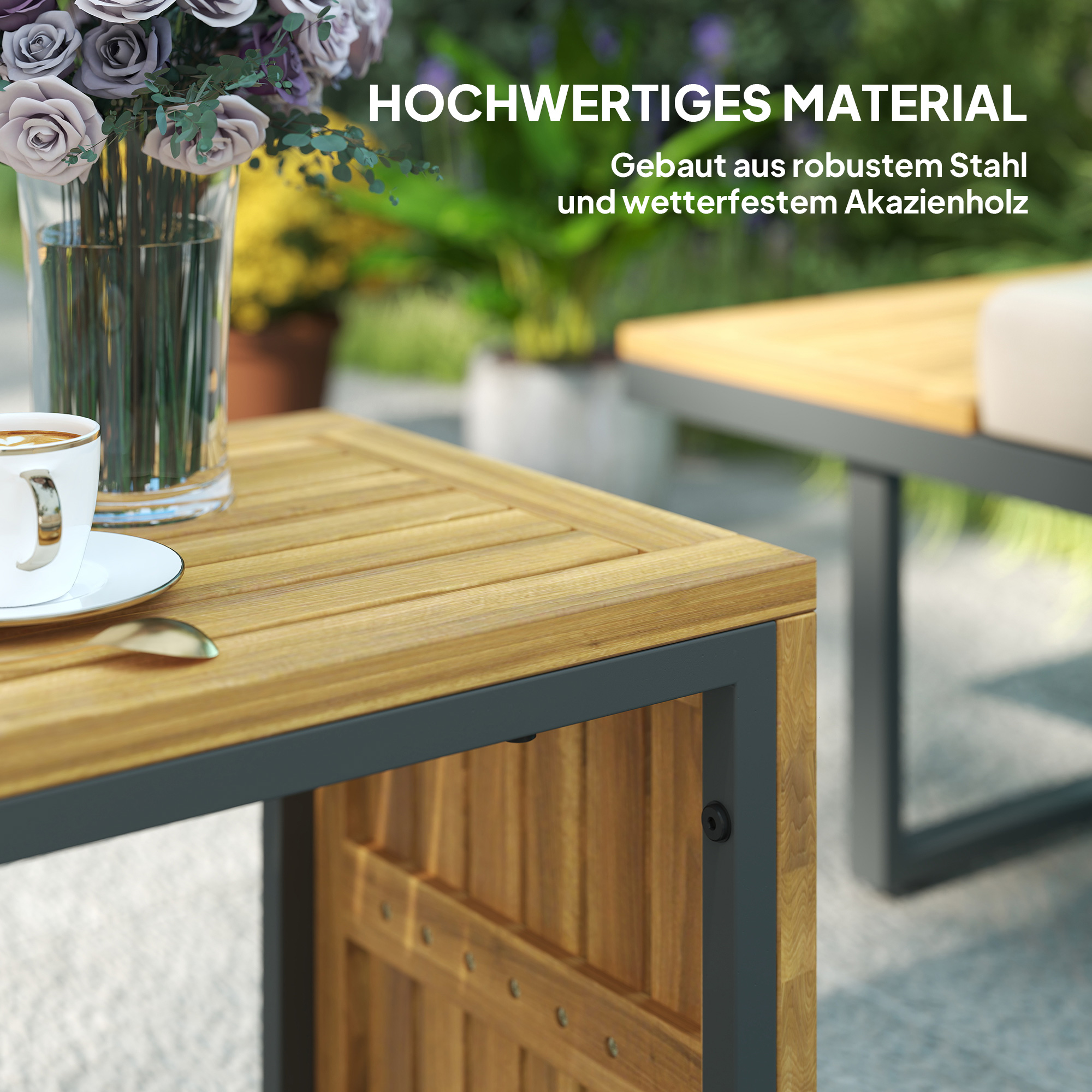 Außenmöbel-Set, auf 6 Sitze erweiterbar, L-förmige Outdoor-Sitzecke mit Tischen, Stahlrahmen, verstellbare Lehnen, Grau