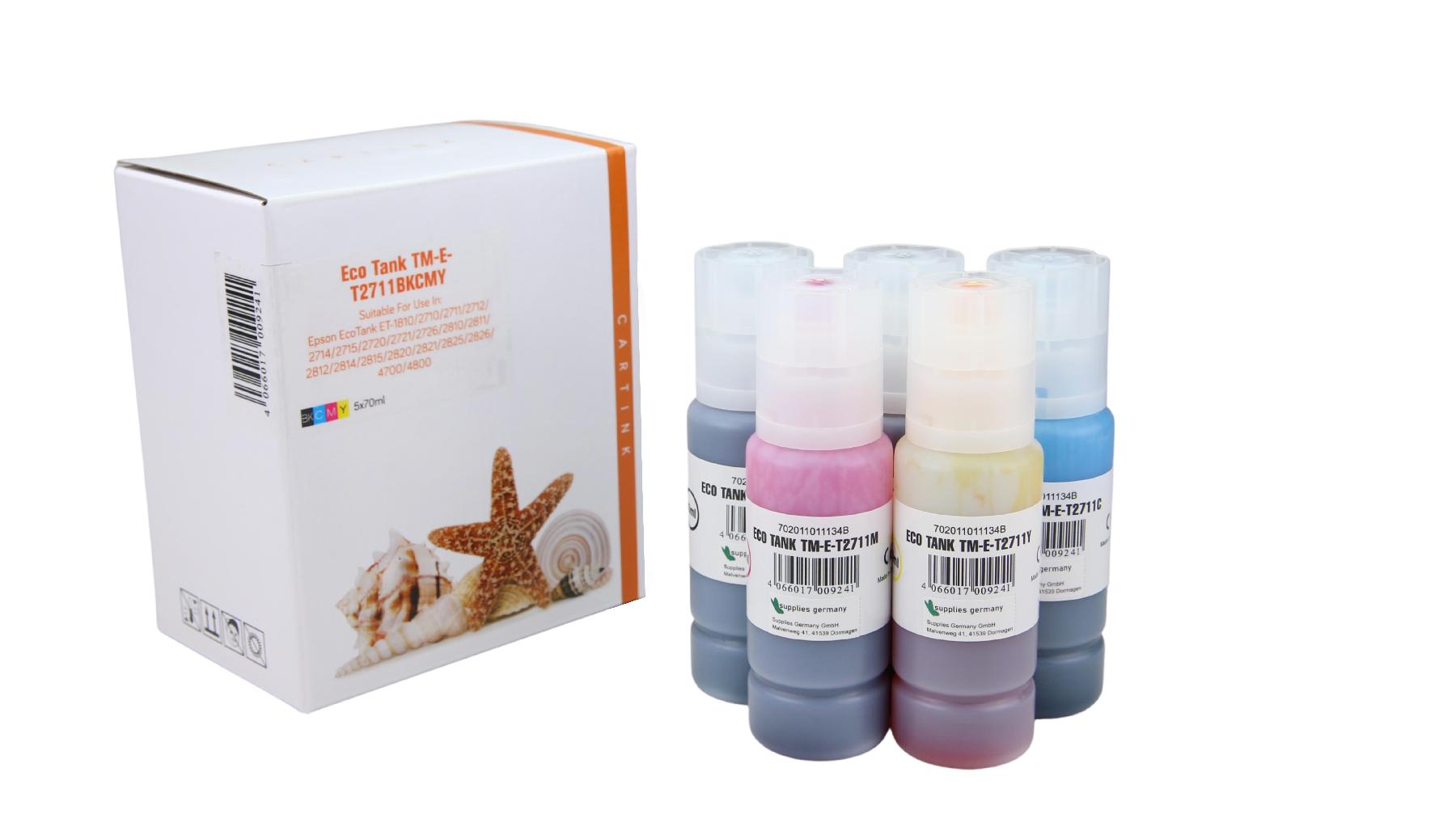 Multipack T2711 alternativ Eco Tank Nachfüllflasche für Epson / C13T00P640 / 2x schwarz  CMY / 70ml