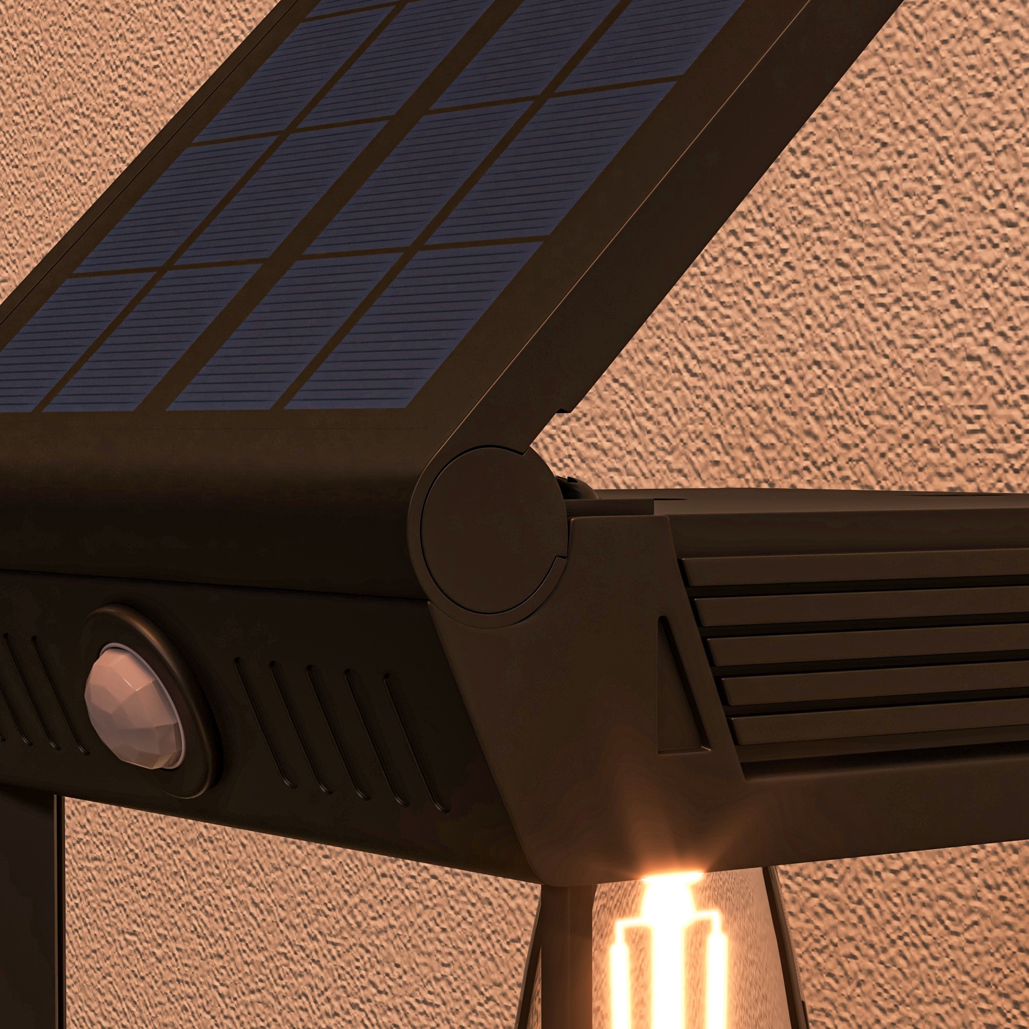 Garten-Solarlicht Außenleuchte Solarlampe, wetterbeständig, Bewegungssensor, 14 cm x 24 cm x 24 cm, Schwarz