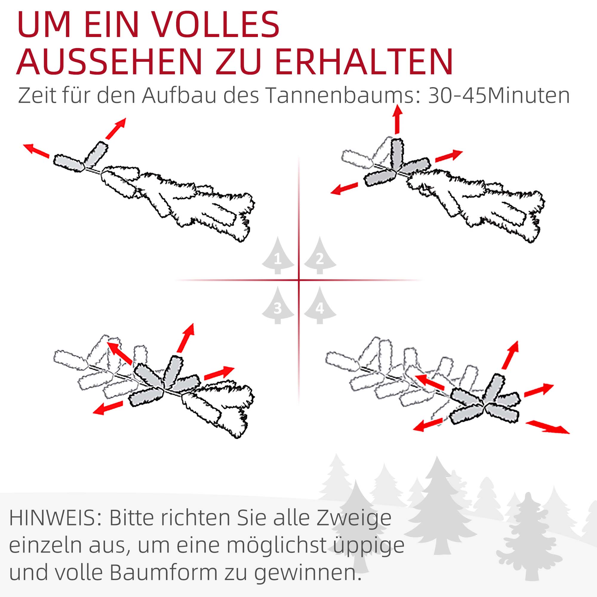 Weihnachtsbaum 180 cm künstlich Tannenbaum mit 1000 Spitzen Christbaum Weihnachtsdeko inkl, Metallständer für drinnen