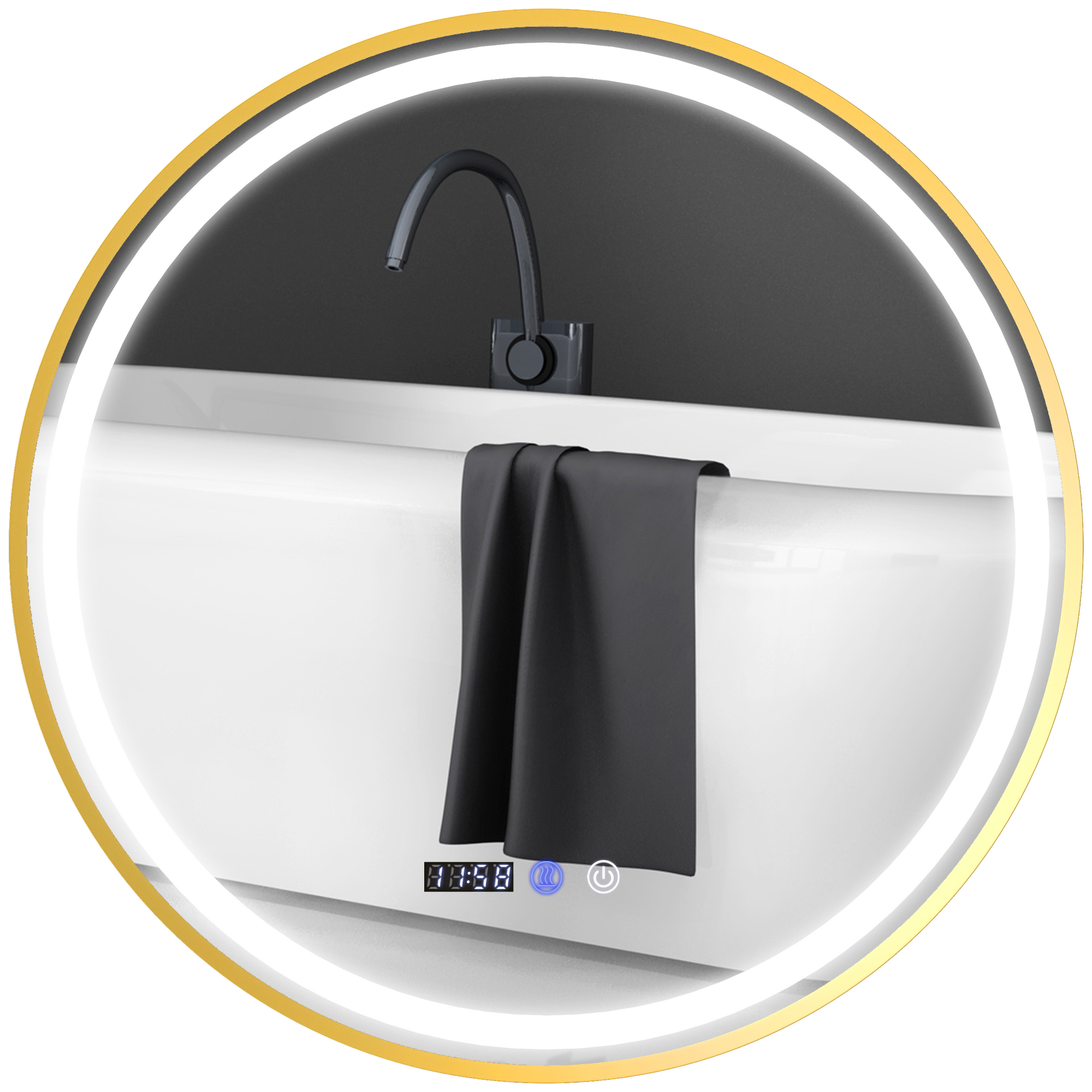 Runder Badezimmerspiegel mit LED-Lichtern, Badspiegel mit Anti-Beschlag-Funktion, Touch-Bedienung, Display