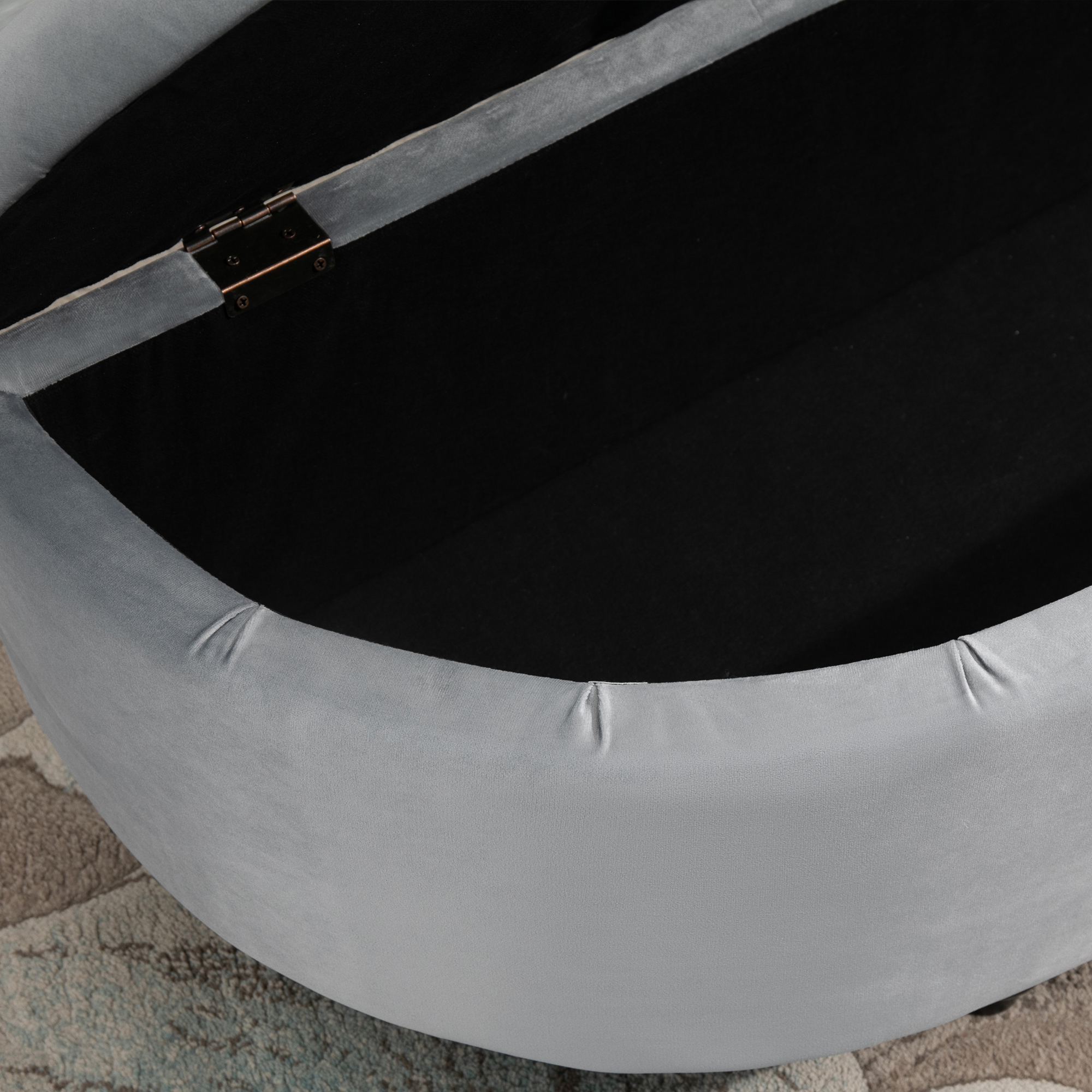 Sitzbank mit Stauraum Polsterbank mit Samtoptik, geöffnetem Deckel Sitztruhe mit Holzbeine, Truhenbank für Wohnzimmer Flur Schlafzimmer 120 x 46 x 42 cm, Grau