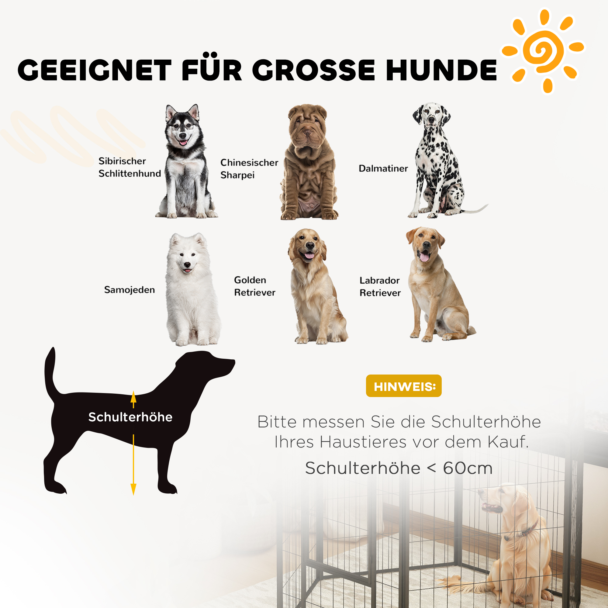 Laufstall für Hunde mit 6 Paneelen, robust, mit sicherer Tür, für drinnen und draußen, für Garten, Camping, 100 cm hoch