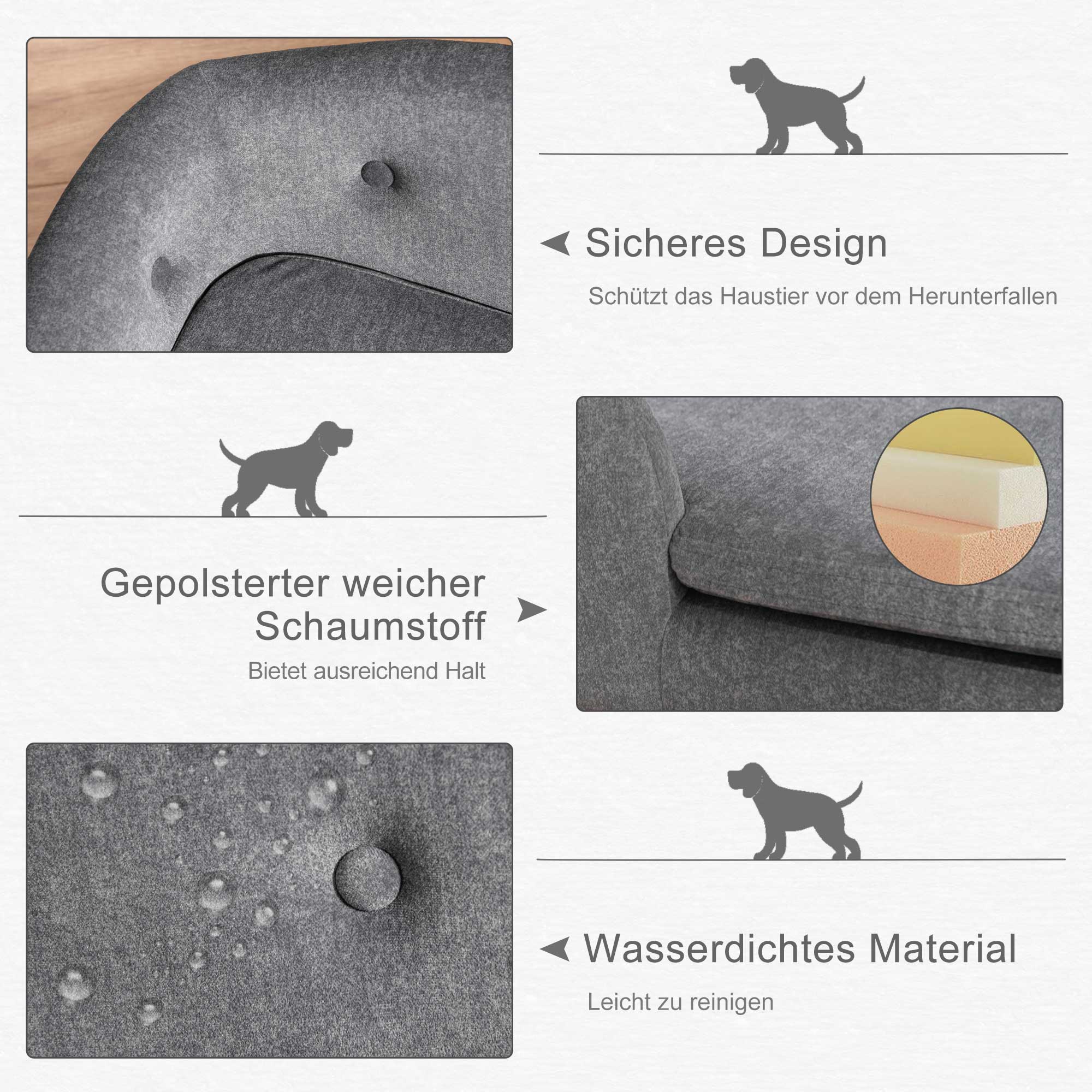 Haustiersofa Hundematte Hundebett Hundesofa Hundecouch Katzen Sofa mit Kissen Rückentasche Plüsch Schaumstoff Kiefernholz Dunkelgrau 70 x 47 x 30 cm