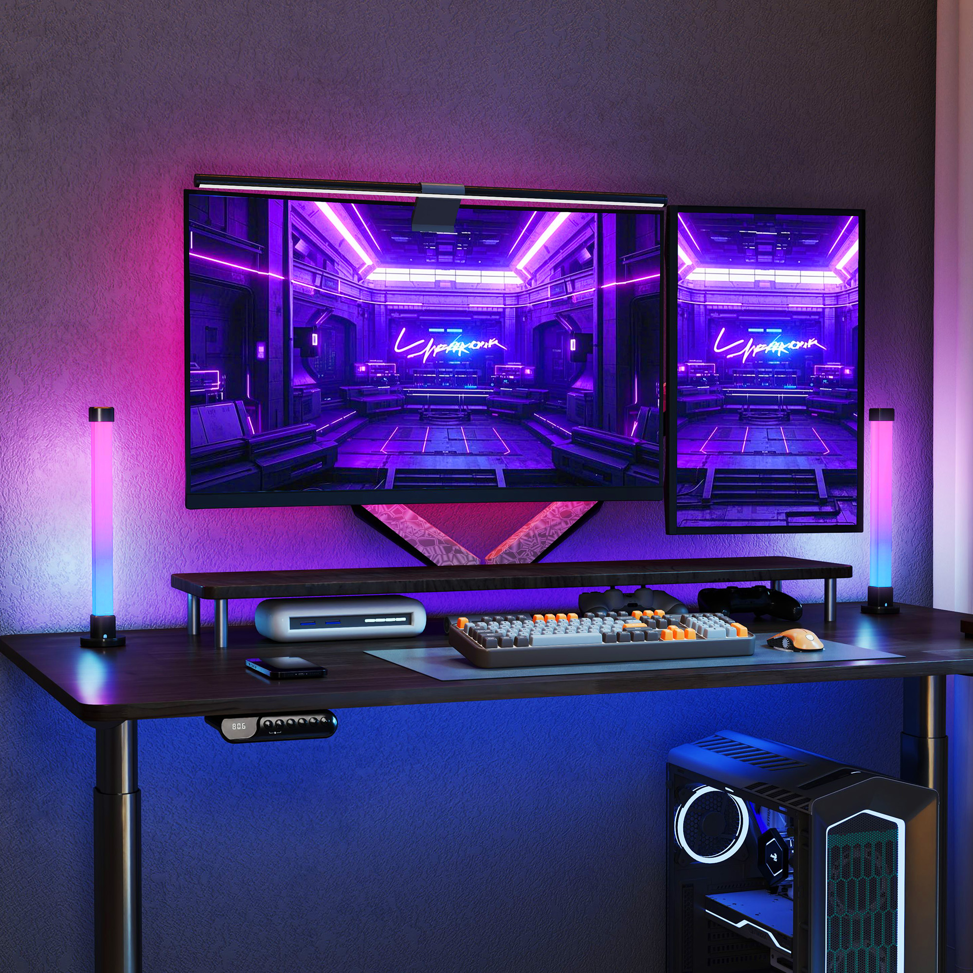 2er-Set LED-Lampe, Tischlampe mit App- und Fernsteuerung, Musik-Synchronisation, Farb-Modi, Timer, Weiß