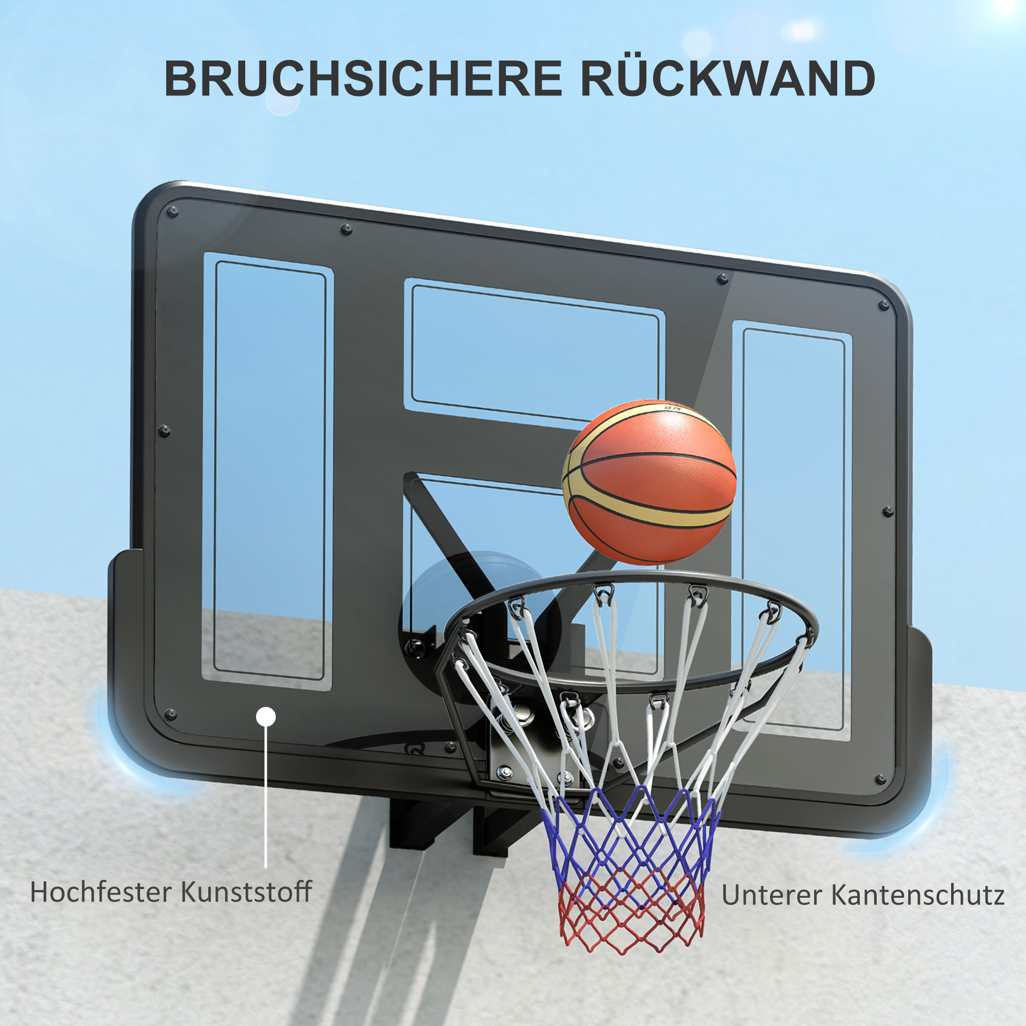 Wandmontierter Basketballkorb, Reißfestes Netz, wetterbeständig, widerstandsfähig, für drinnen und draußen, Schwarz