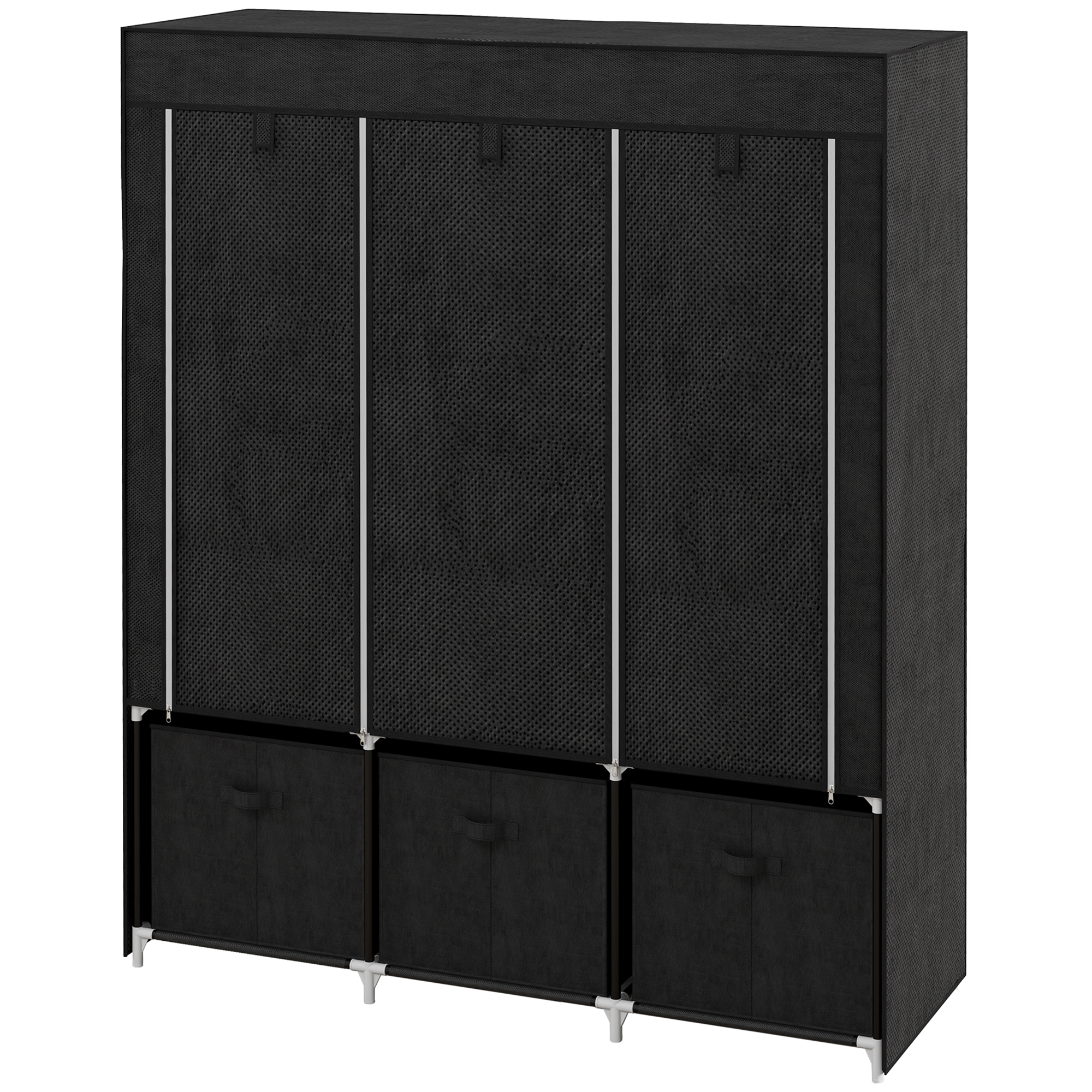 Stoffschrank aus Vlies, Faltschrank, inkl, 3 Schubladen, 125 cm x 43 cm x 162,5 cm, Schwarz