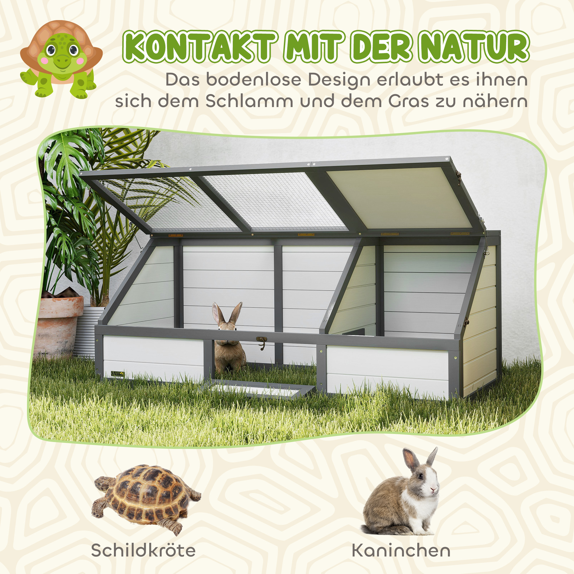 Schildkrötenbox, Outdoor Schildkrötengehege, bodenloses Design, leicht zu öffnen, Schildkrötenhaus, Weiß