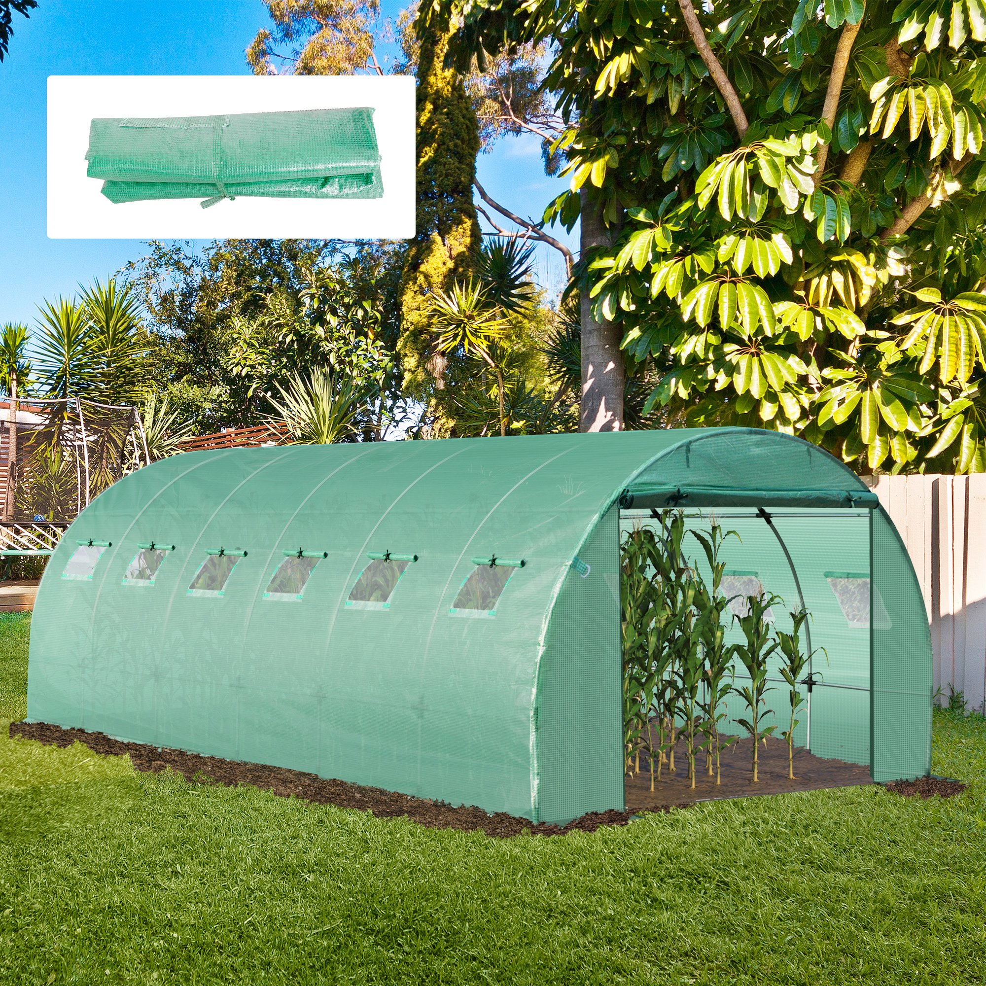 Gewächshausfolie 6x3x2m, wasserdicht Gartenfolie mit UV Schutz, Folie aus PE, Abdeckplane für Gartenarbeit Treibhaus Folientunnel, Tunnelfolie für Außenbereich, Pflanzen, Grün