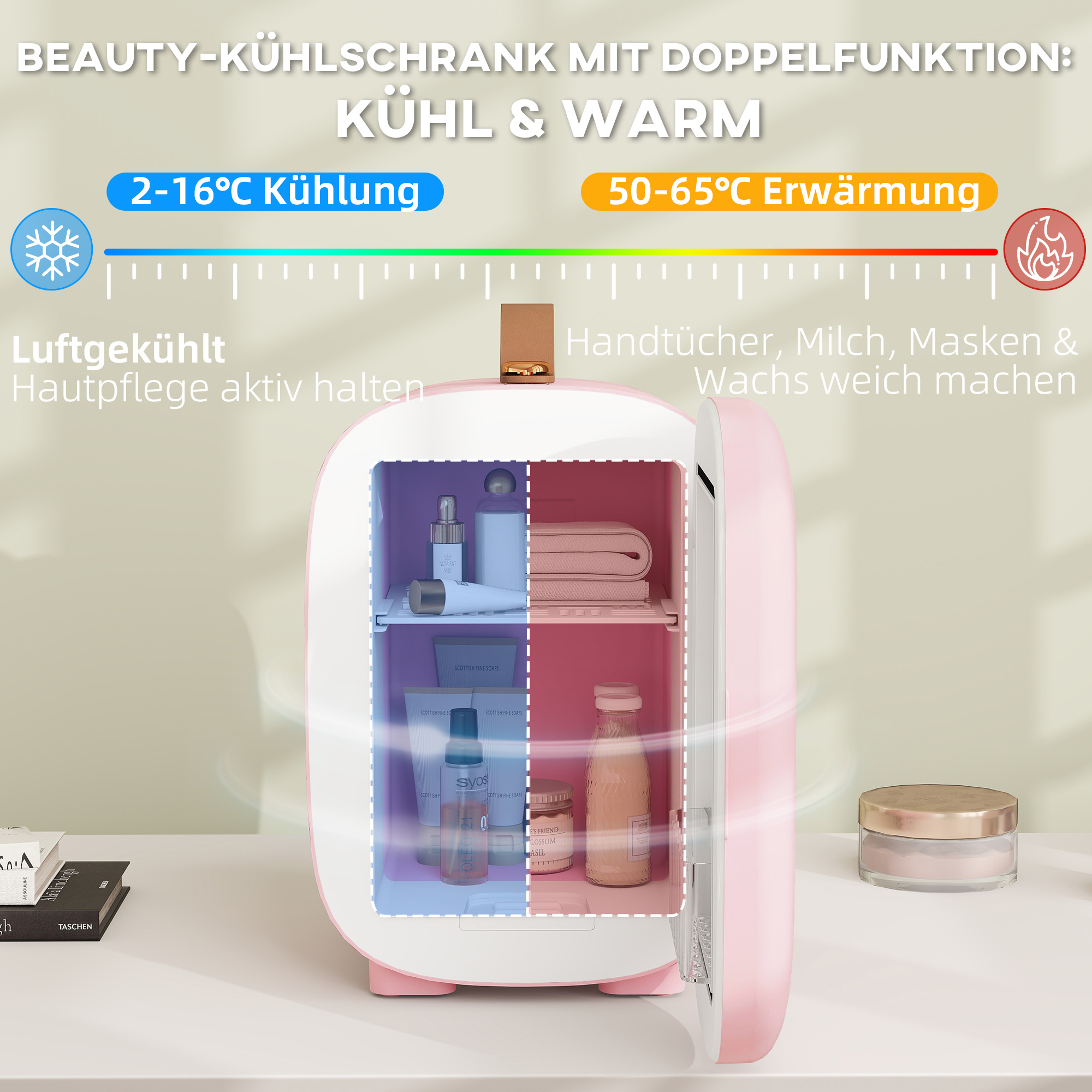 Mini Kühlschrank Kühlschrank Beauty Fridge, 4 L Fassungsvermögen, 20,3 x 26,3 x 28 cm, Rosa