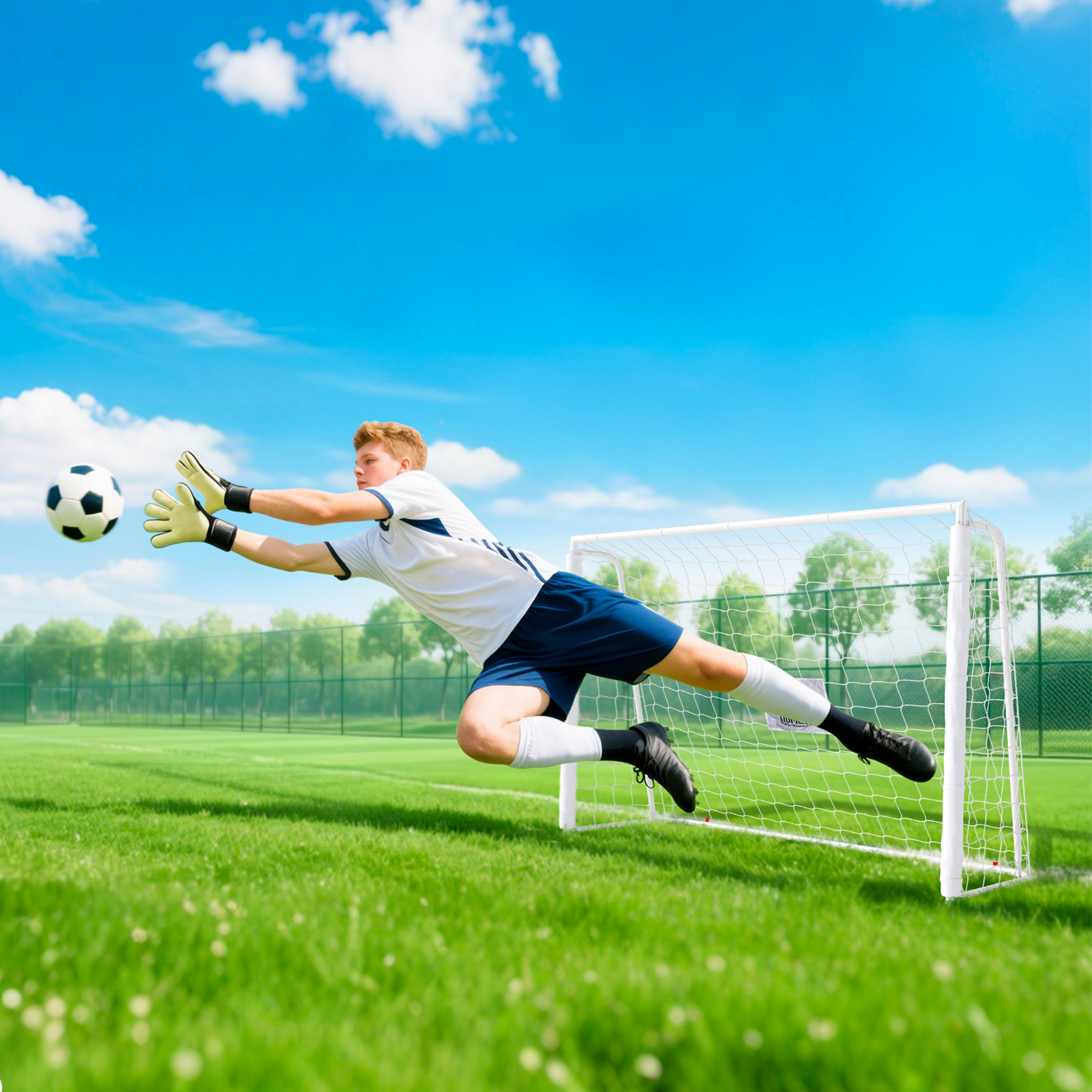 Fußballtor Kinder, Zielmarkierung, stoßdämpfende Hülsen, Garten, 186x123cm, weiß