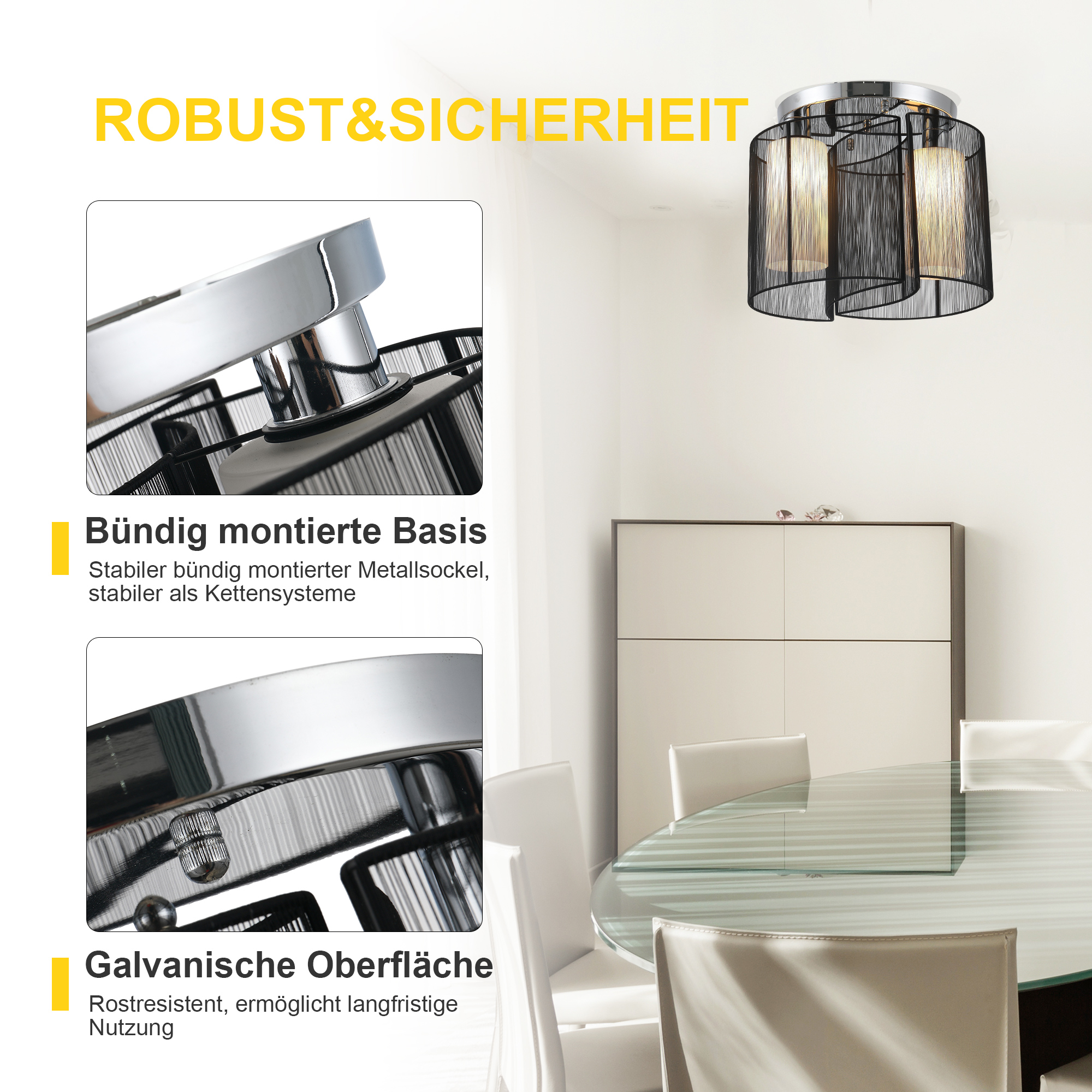 Deckenlampe Deckenleuchte 2-Flammig E27 Badlampe Modern Küchenlampe Lampe für Schlafzimmer, Badezimmer, Küche, Wohnzimmer Weiß Ø47,5 x 33 cm (Ohne Glühbirnen)