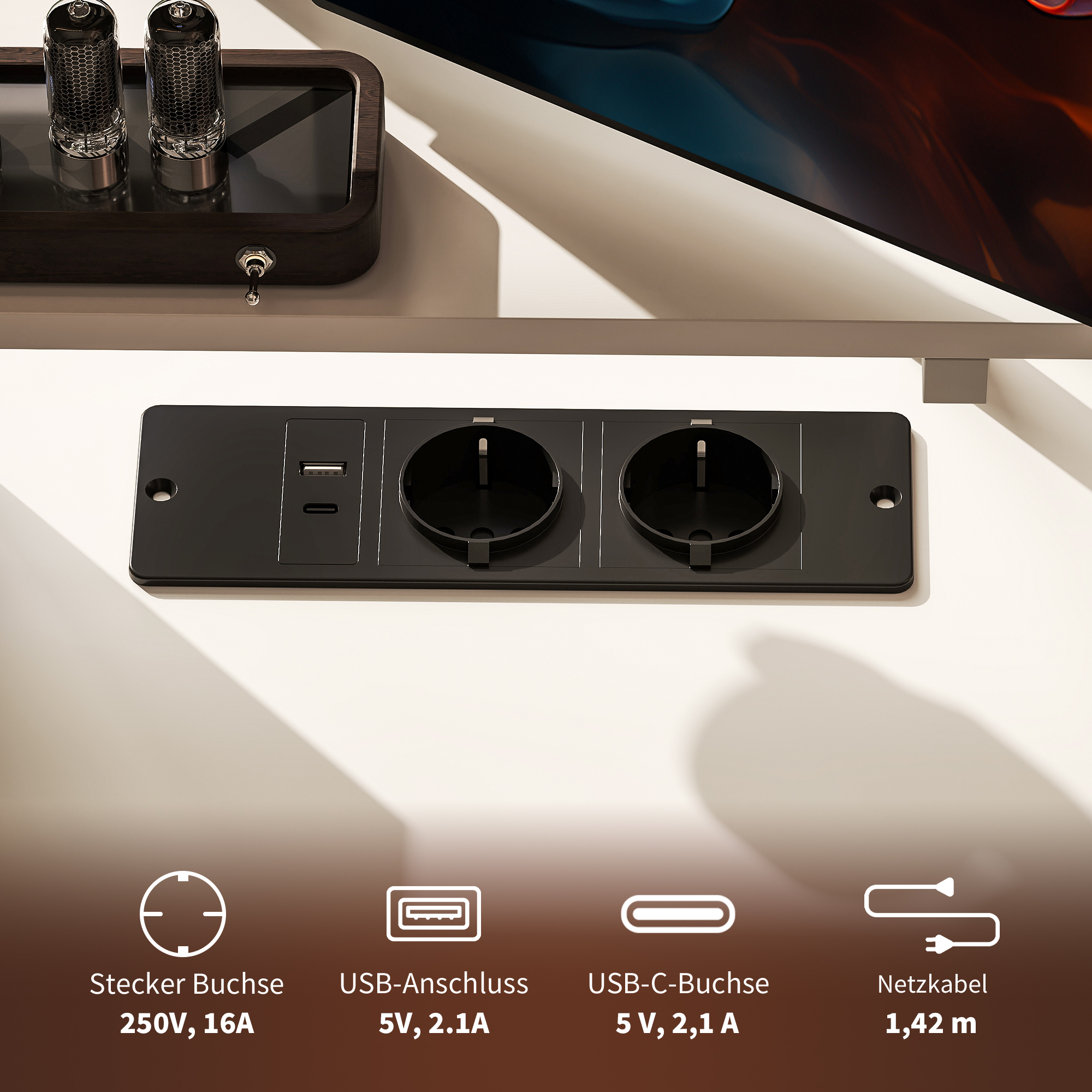 L-förmiger Schreibtisch mit Ladestation, Eck-Computertisch mit Monitorständer und Regalen, für Homeoffice, Büro, Weiß