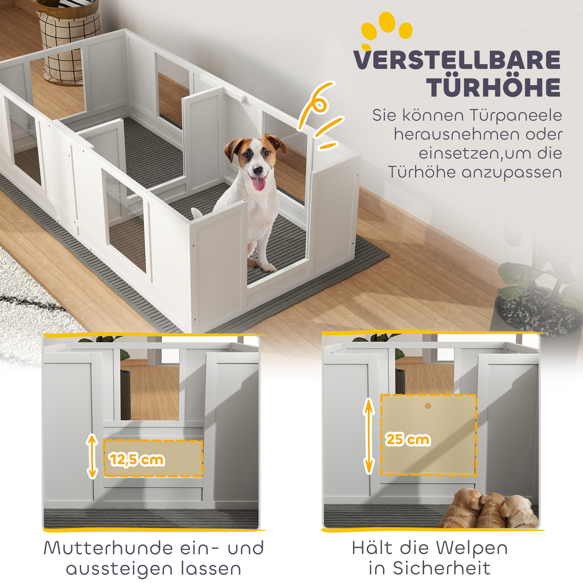 Welpenbox für Hunde, mit  klaren Paneelen, 2-Raum-Design, für kleine Hunde