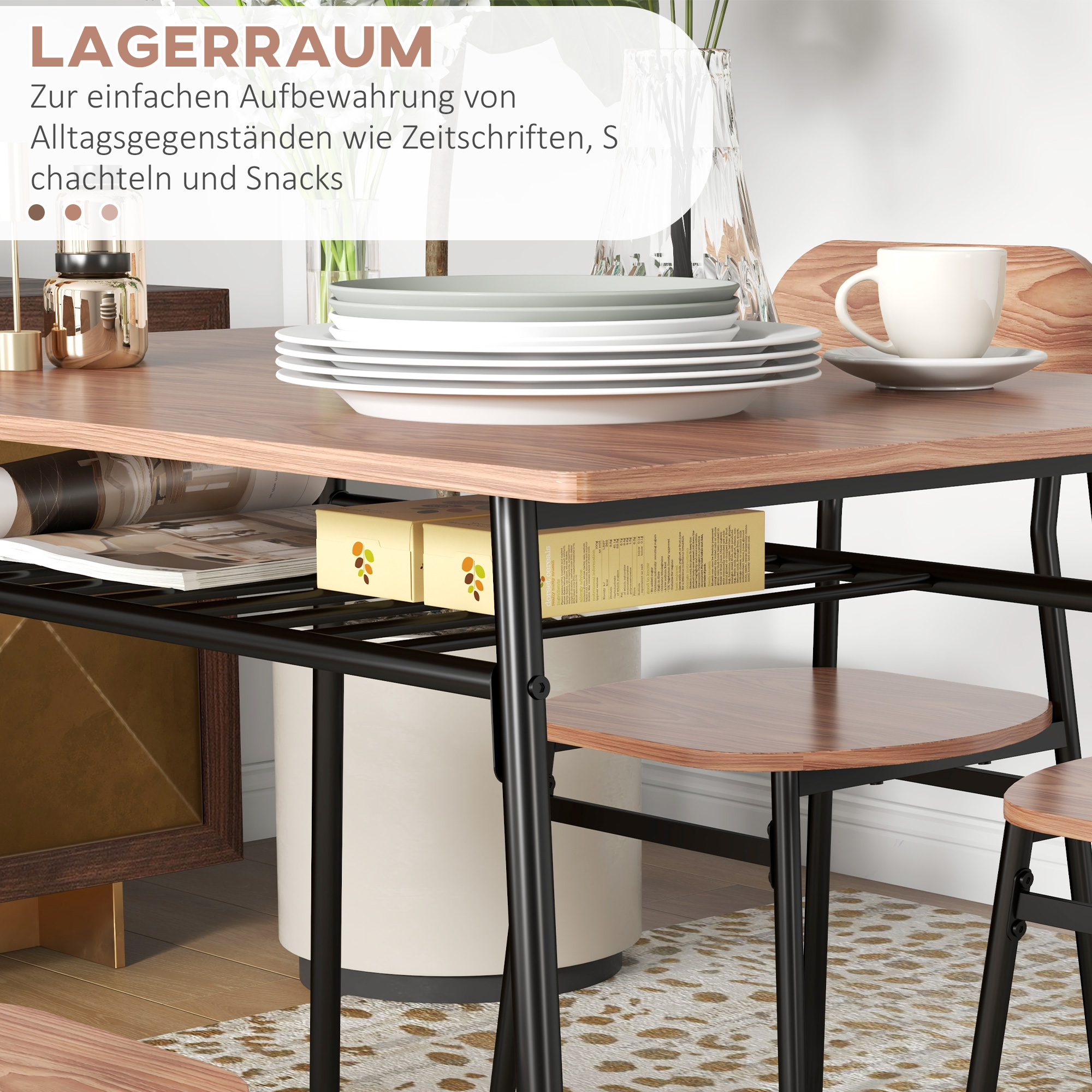 Essgruppe Tisch mit Stühlen Esszimmertisch, Industriedesign, 110 cm x 70 cm x 75 cm, Braun