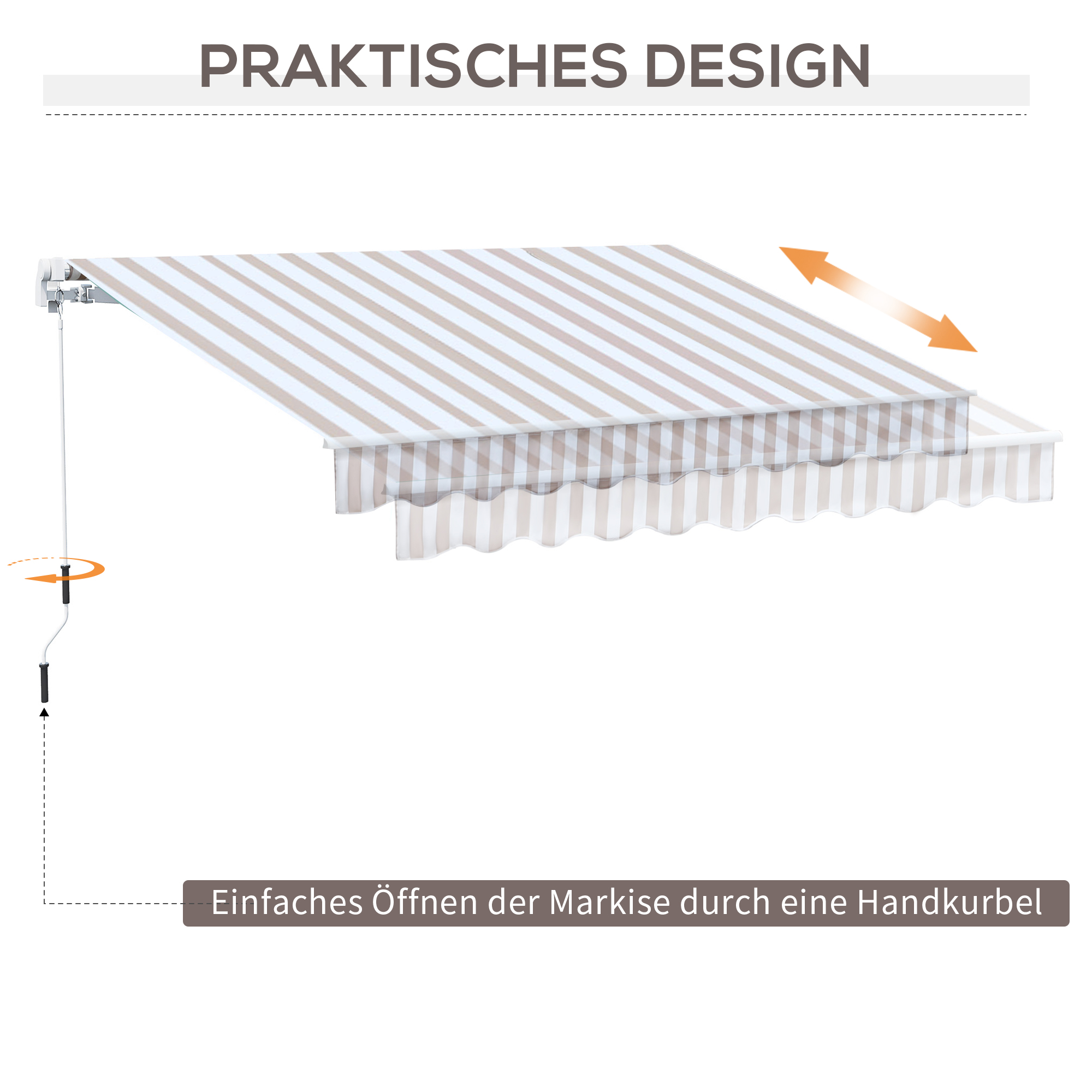 Markise mit Handkurbel, Gelenkarmmarkise, Sonnenschutz, Wandmontage, Balkon, Alu Berge 3 x 2,5 m