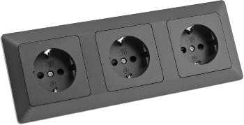 MILOS Set 3 Steckdosen + 3-fach Rahmen, 250V~/ 16A, Steckanschluss, Anthrazit
