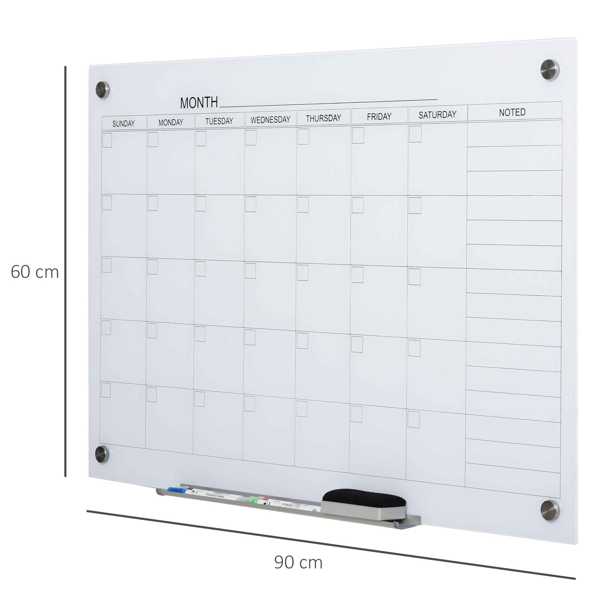 Whiteboard Whiteboard Kalender für Organisation Ferienpläne und Monatsplanungen inkl, 1 Stifthalter, 4 Marker & Radierer 90 x 60 cm