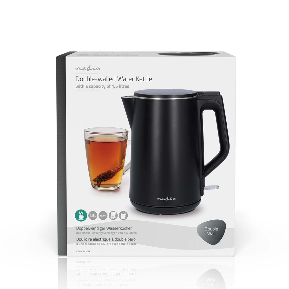 Wasserkocher | 1.5 l | Plastik | schwarz | Um 360 Grad drehbar | Verdecktes Heizelement | Strix Controller | Boil-dry protection
