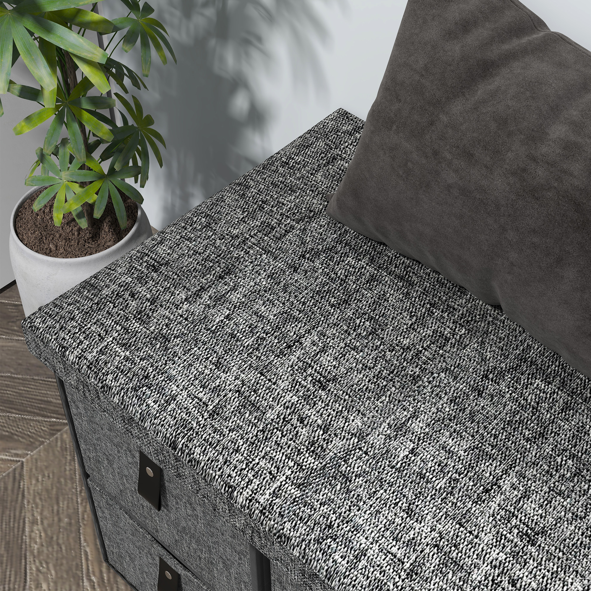 Gepolsterte Schuhbank, 6 Schuhfächer, MDF-Rahmen, Leinenoptik, Grau