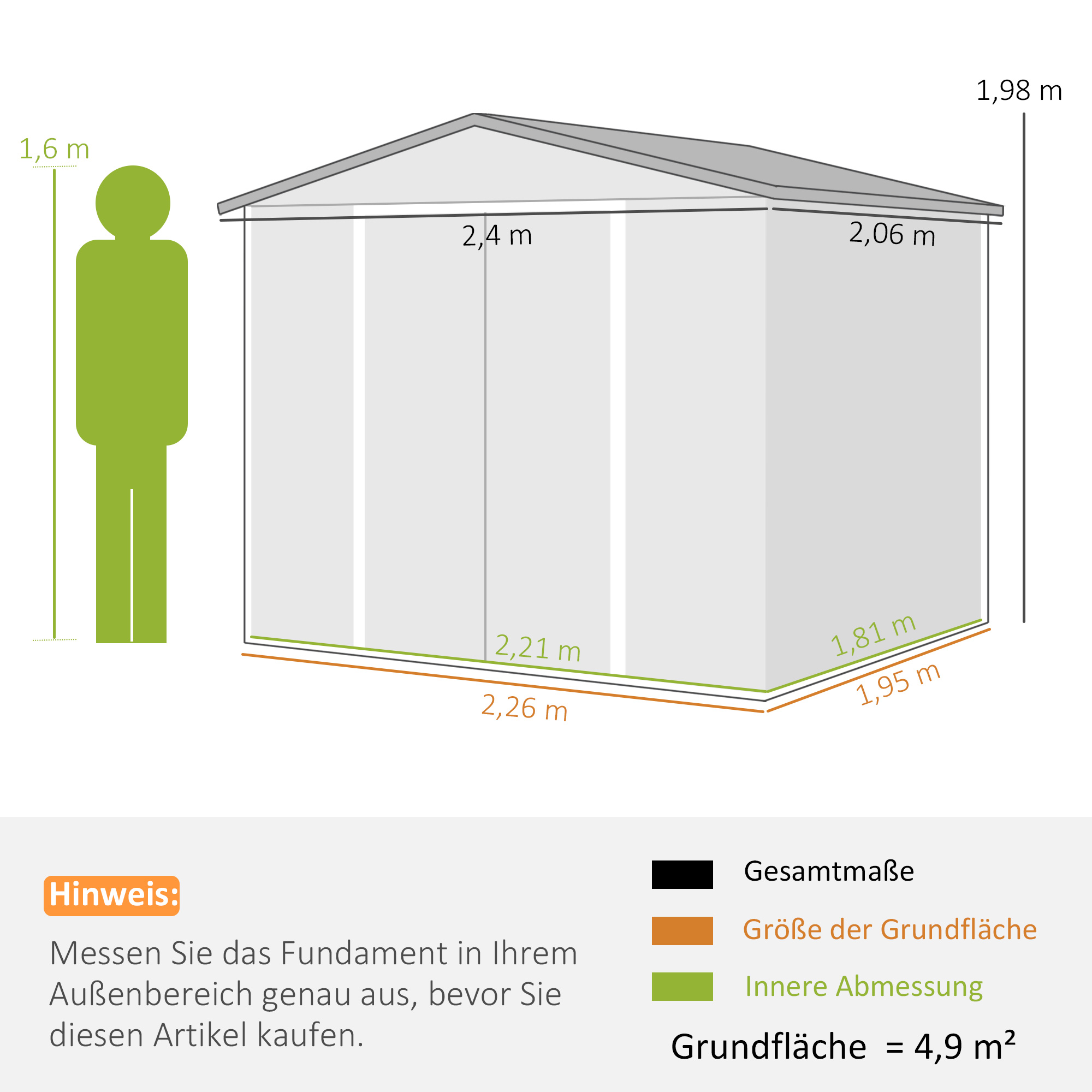 Geräteschuppen, aus Metall, wetterfest & rostfrei, abschließbar,  2,40 x 2,06 x 1,98 m, Teak