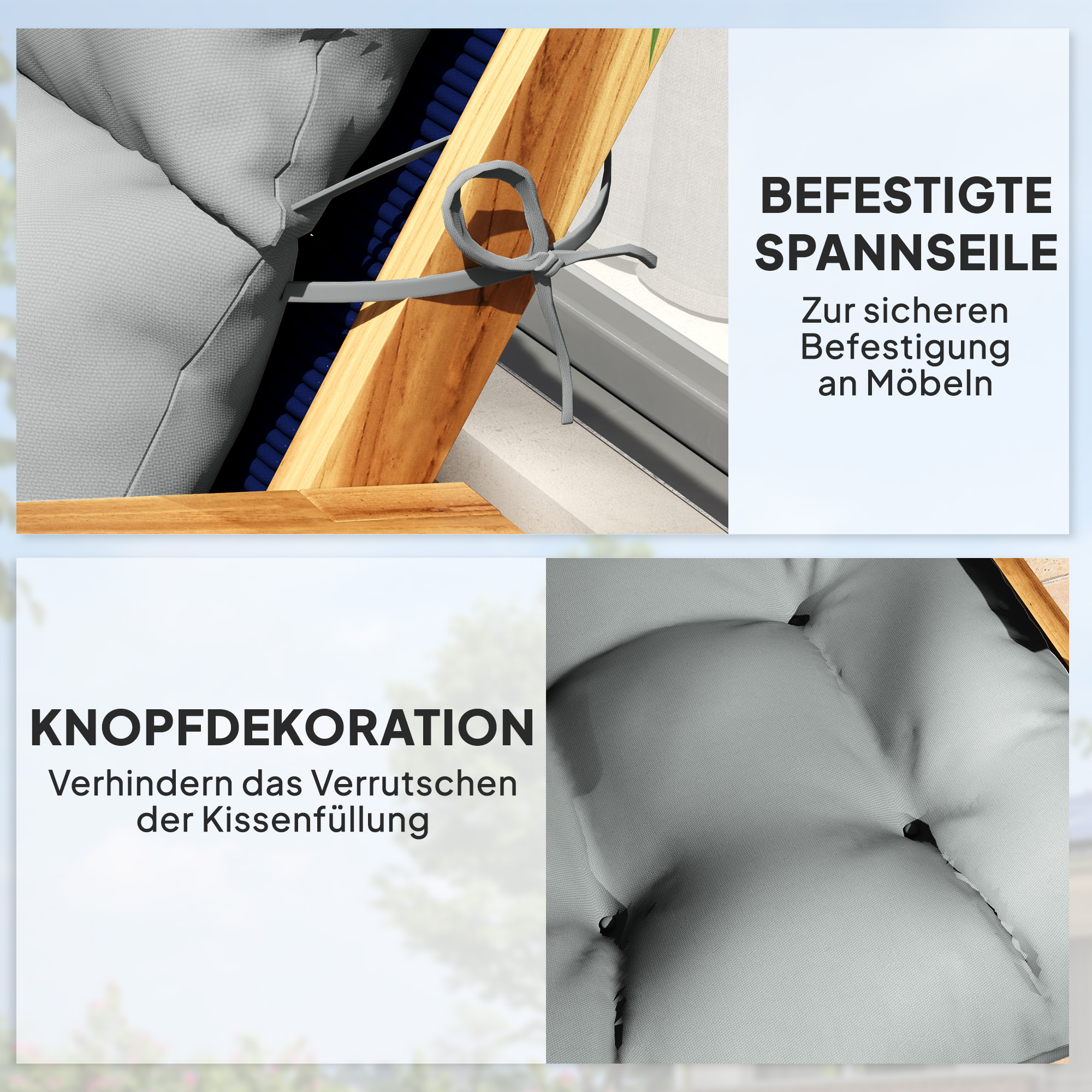 Sitzkissen, Dickes Polsterkissen für Sitzmöbel, mit Rückenlehne, Schaukelstuhlkissen, für drinnen und draußen, Hellgrau