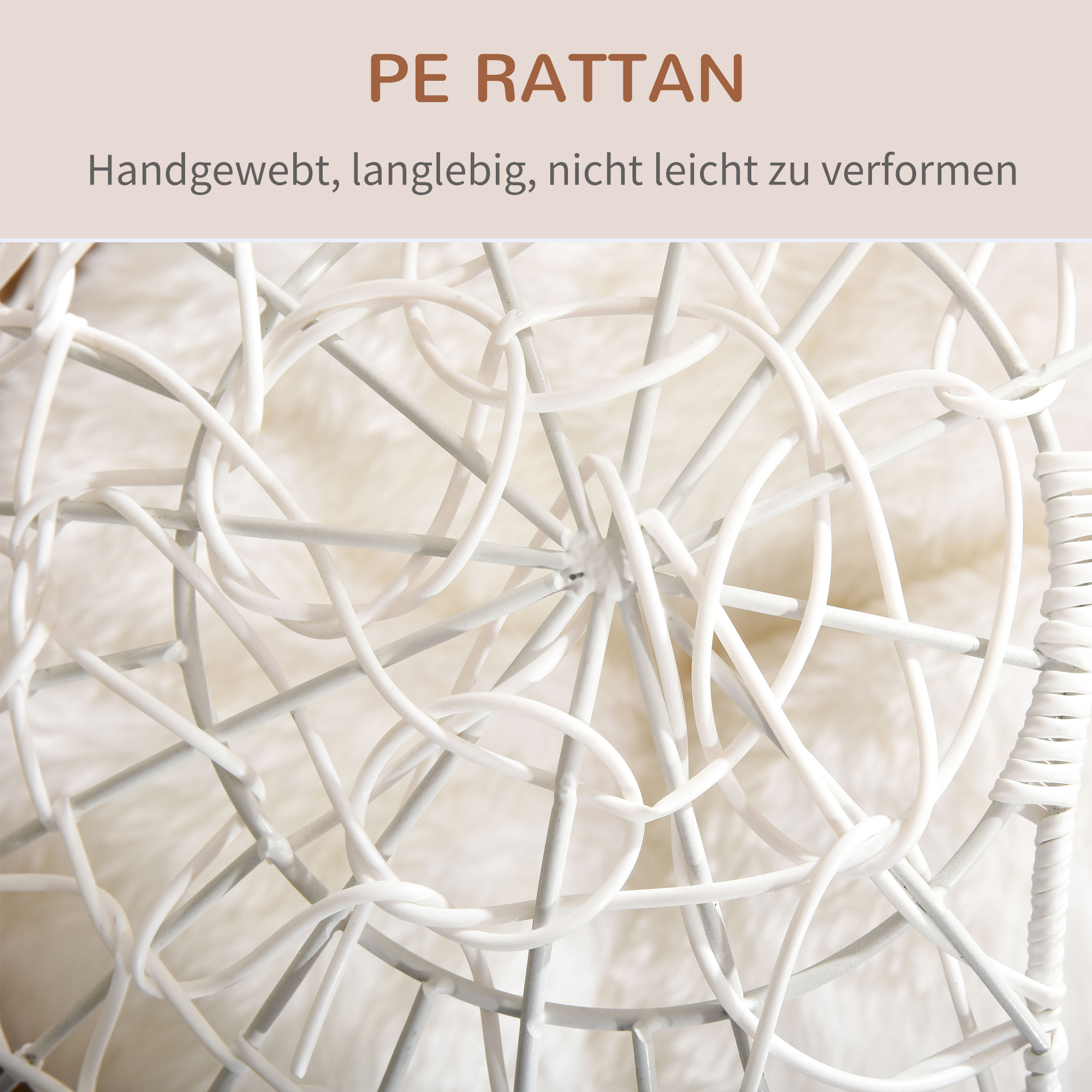 Rattan Katzenkorb Katzenhöhle Katzenhütte Katzenbett mit Kissen erhöhtes Design Haustierbett Cremeweiß Ø45 x 57H cm