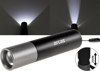 LED-Taschenlampe ARCAS mit Akku 3W, 300lm, Zoom LED-Taschenlampe ARCAS mit Akku 3W, 300lm, Zoom