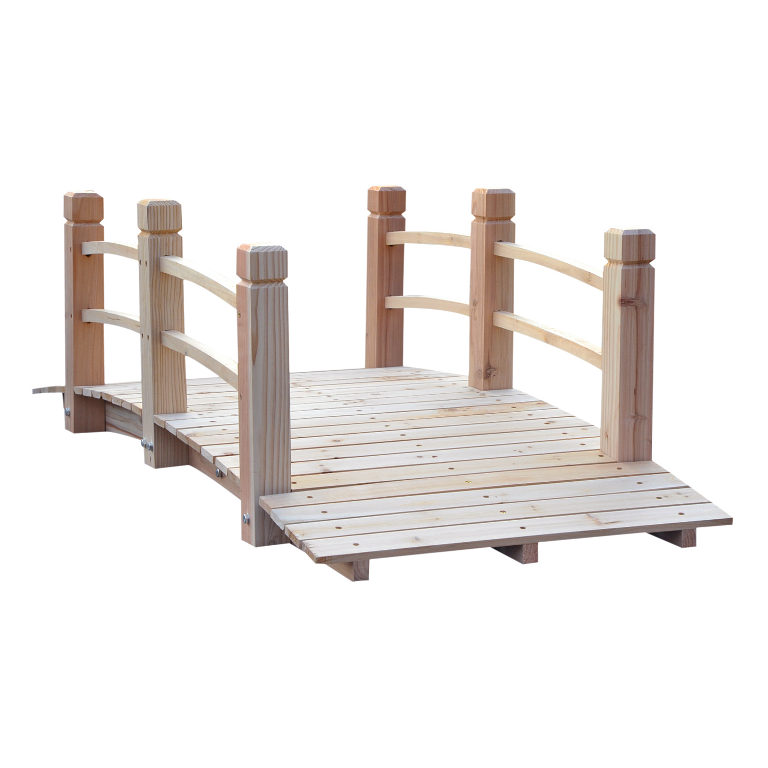 Gartenbrücke Holzbrücke Holzsteg Teichbrücke Zierbrücke mit Geländer bis 180 kg Tannenholz Natur 152,5 x 67 x 48 cm
