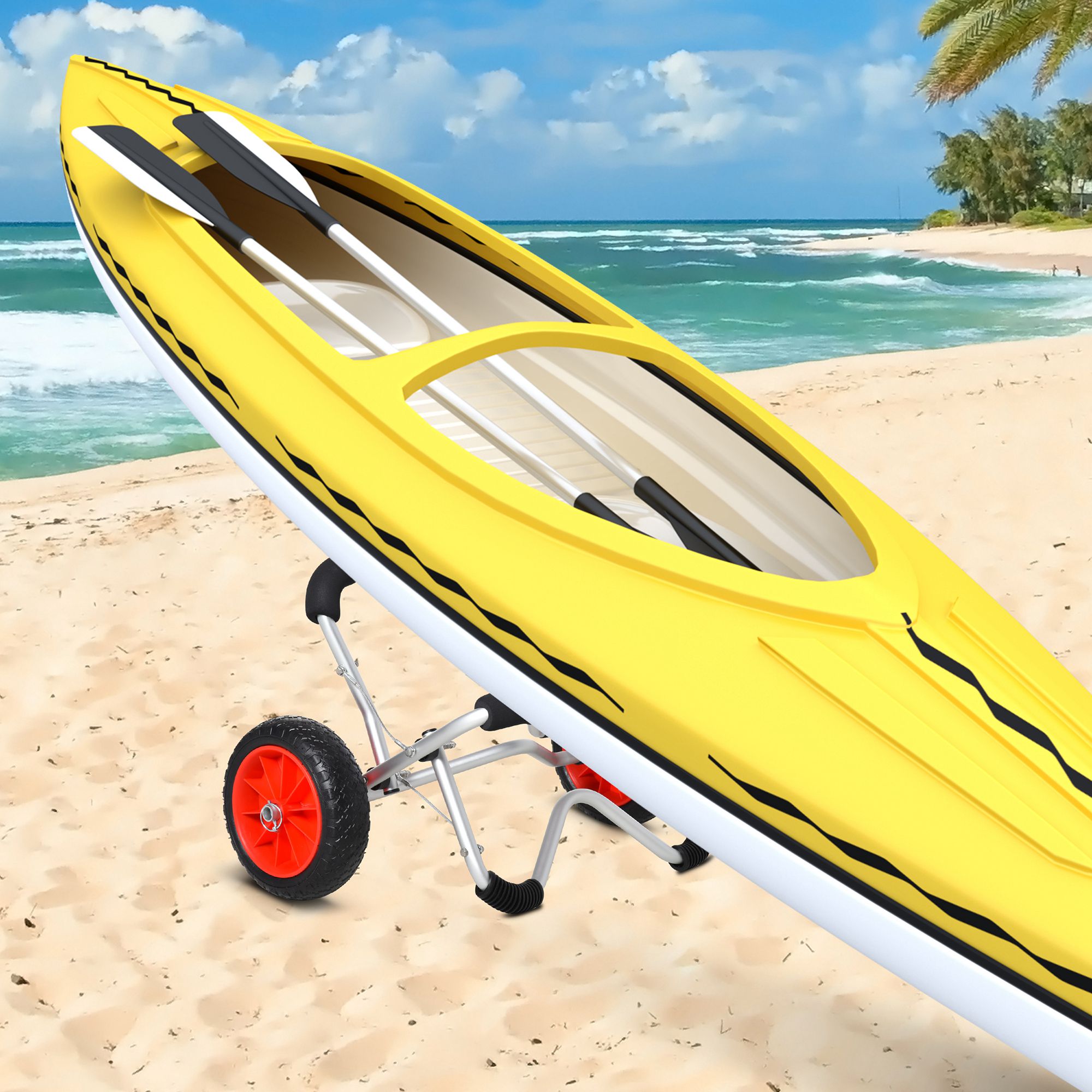 Kajakwagen Alu Bootswagen faltbare transportwagen Kunstleder-Reifen Silber 75 kg 75 x 43 x 46 cm