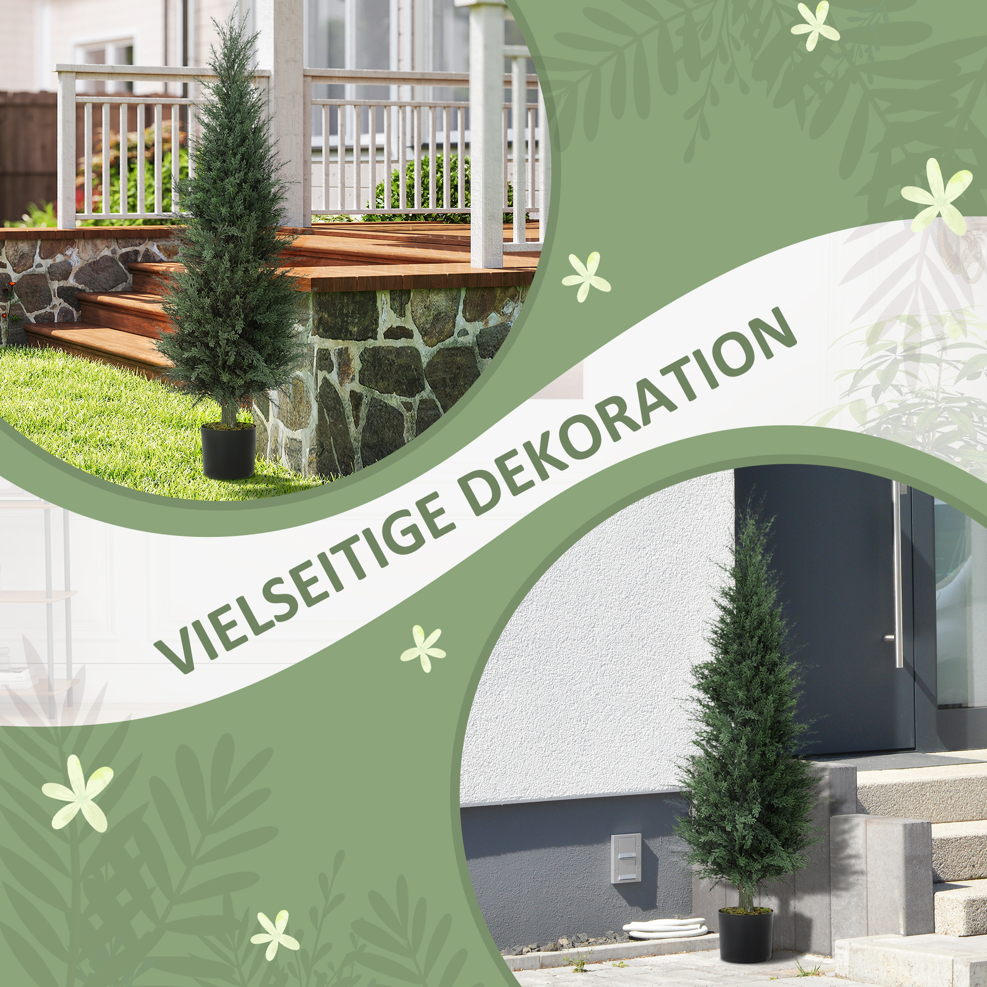 Zypressen-Kunstpflanze, 638 Kunststoff-Blätter, mit Topf, UV-beständig, Grün