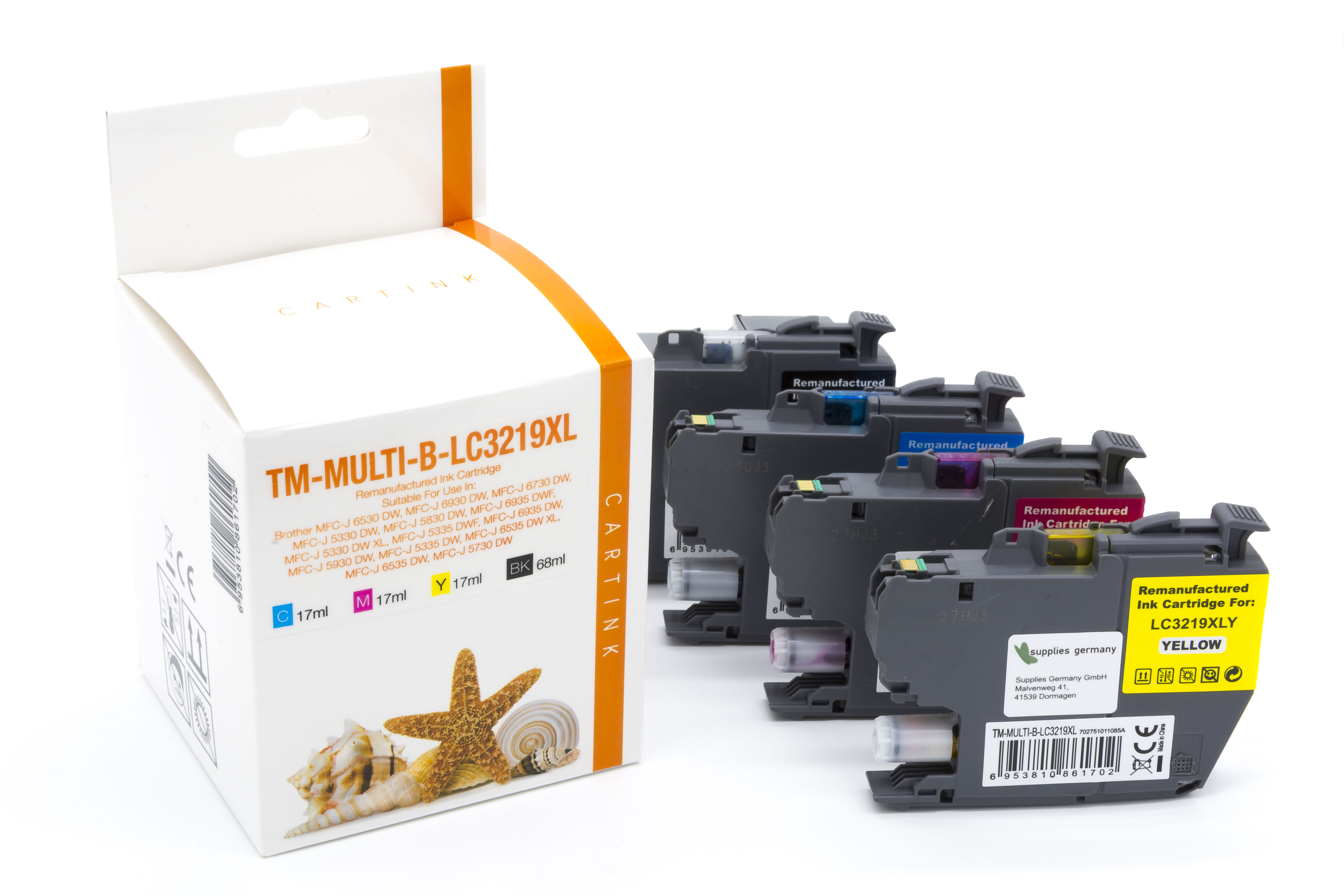 Multipack LC3219XL alternativ Tinte für Brother / LC3219XL / Bk68ml/CMY17ml