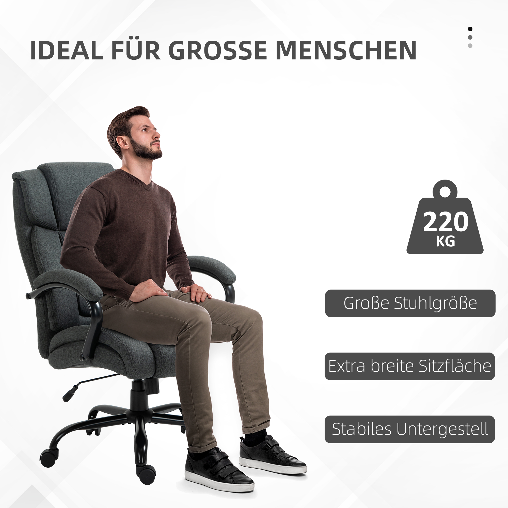 Bürostuhl, Ergonomischer Schreibtischstuhl, Drehstuhl mit gepolsterter Armlehne, bis 220 kg belastbar, Grau